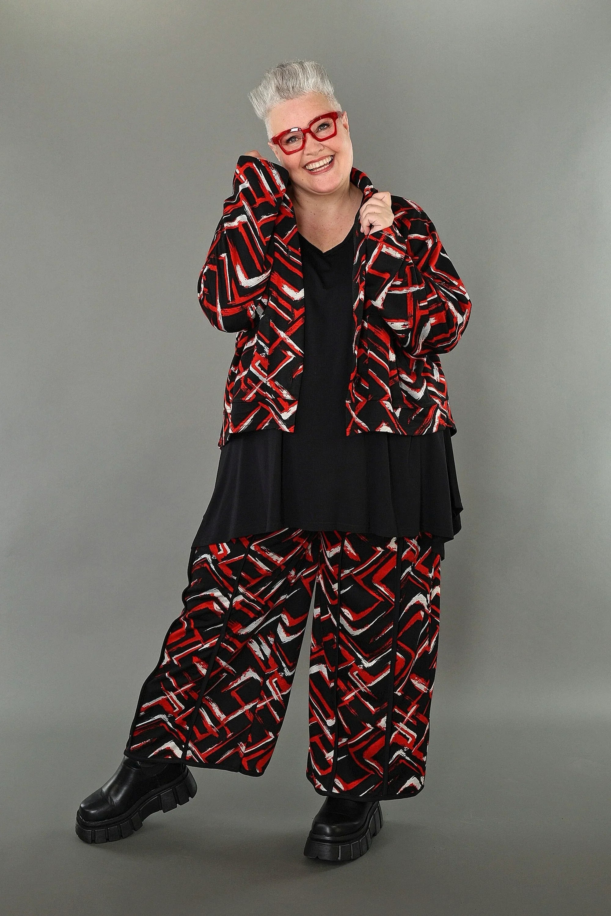AKH Fashion 6910 Jacket, Black-Red-White