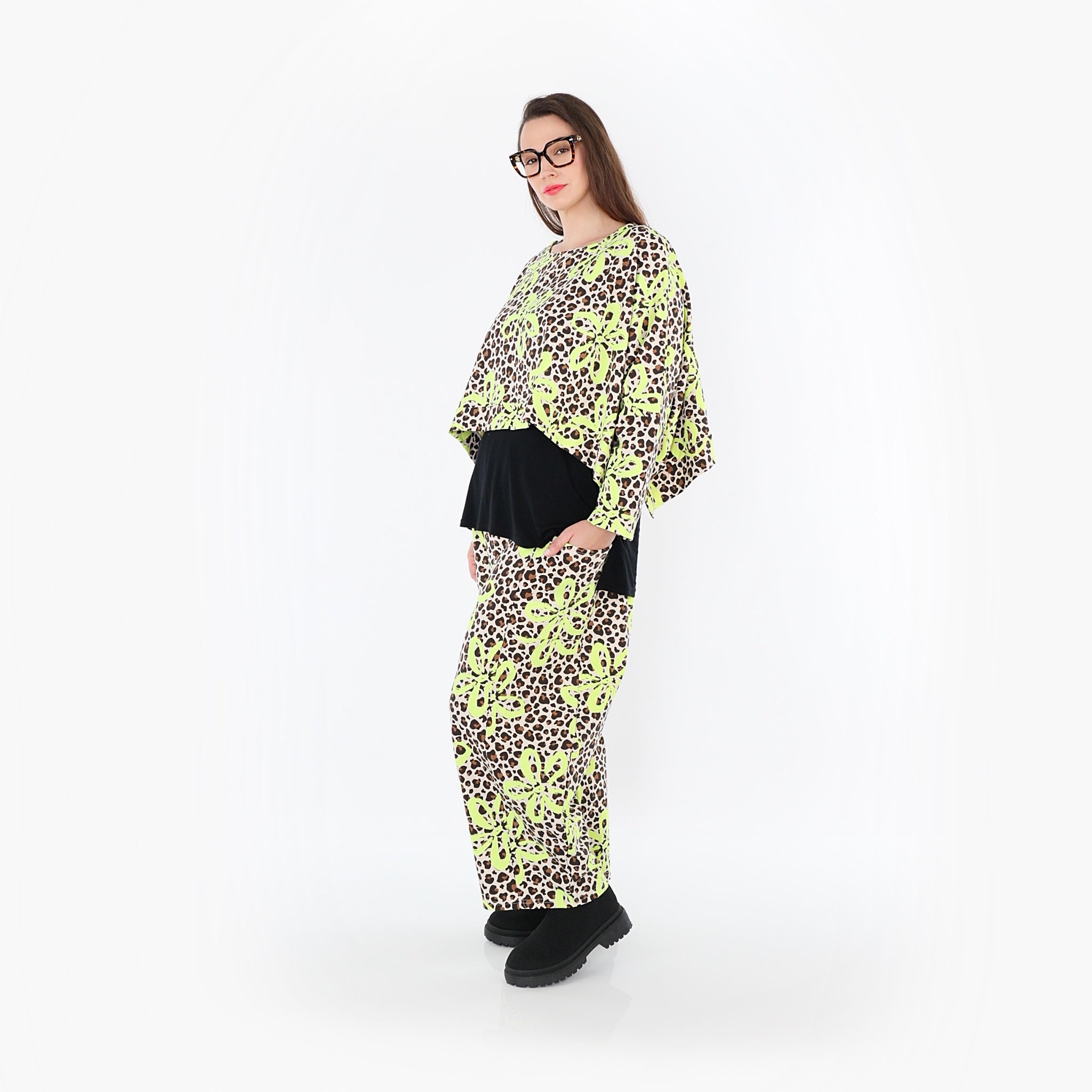 AKH Fashion 7121 Trousers, Beige-Brown-Neon Green