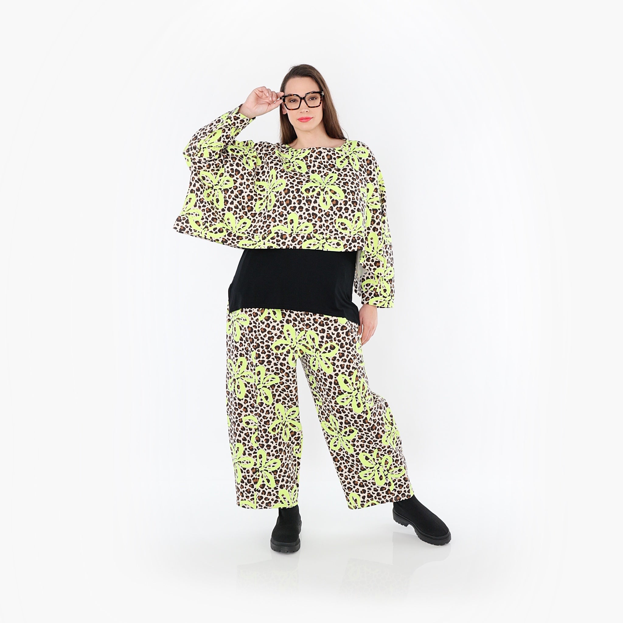 AKH Fashion 7121 Trousers, Beige-Brown-Neon Green