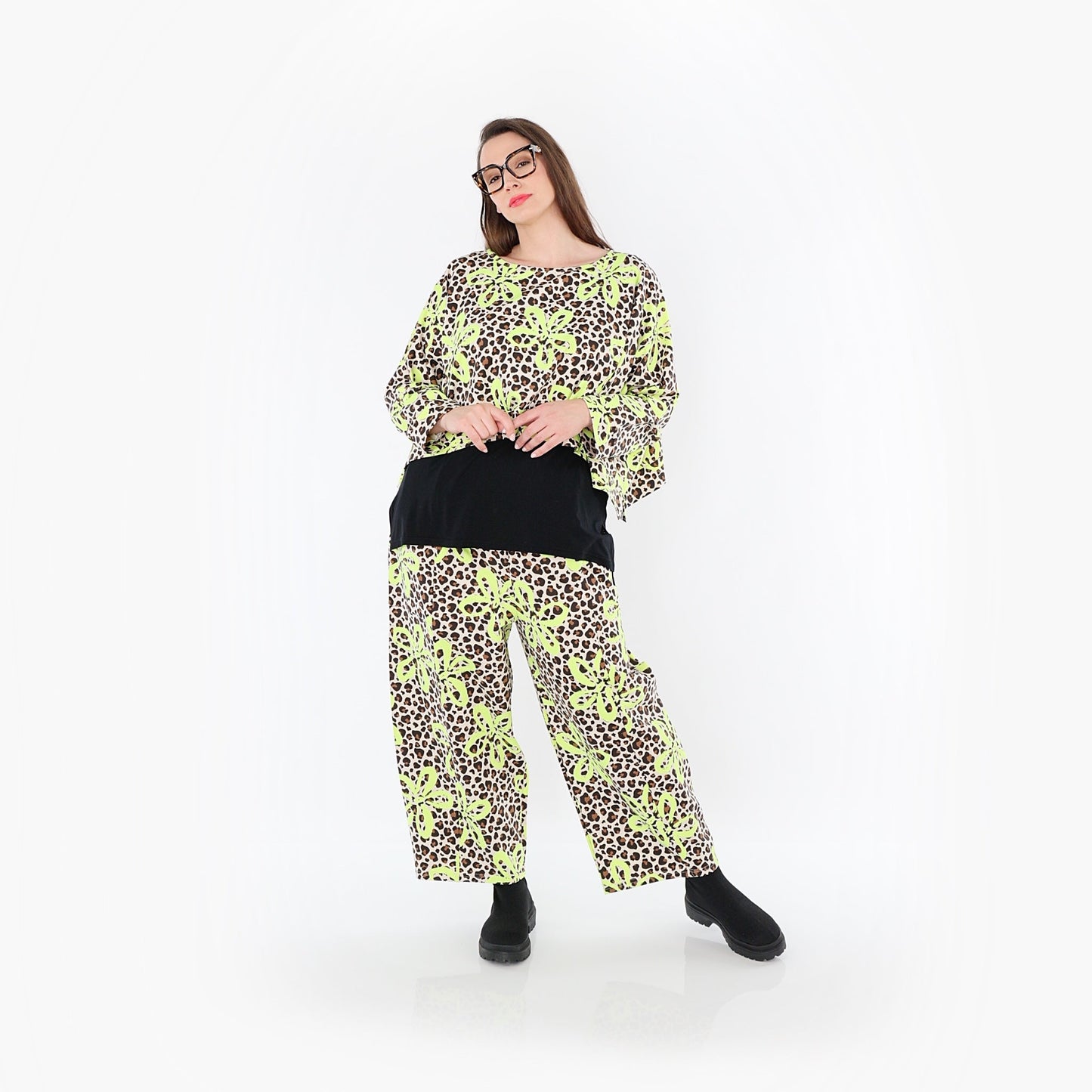 AKH Fashion 7011 Überwurf, Beige-Braun-Neongrün