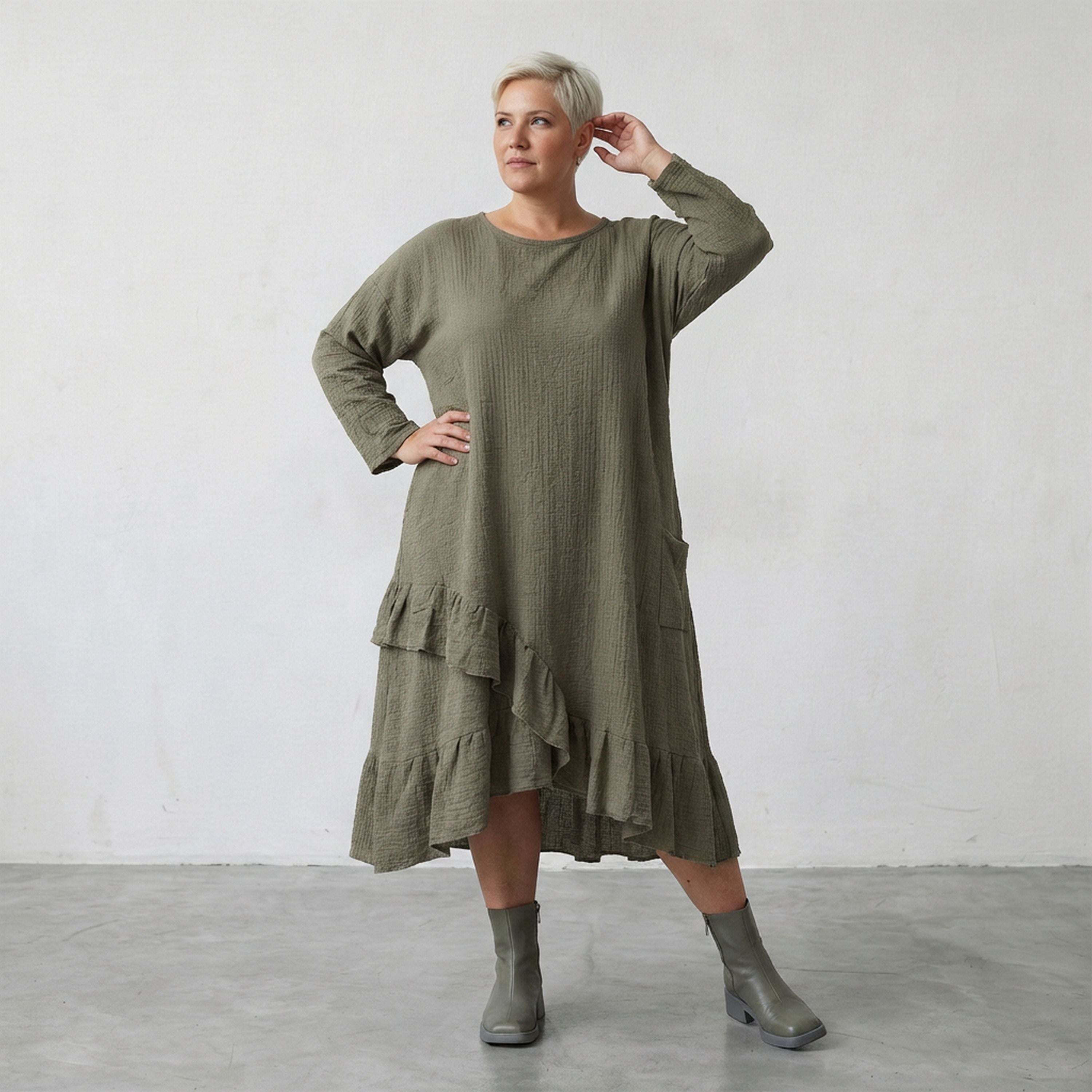 AKH Fashion 7024 Dress, Khaki