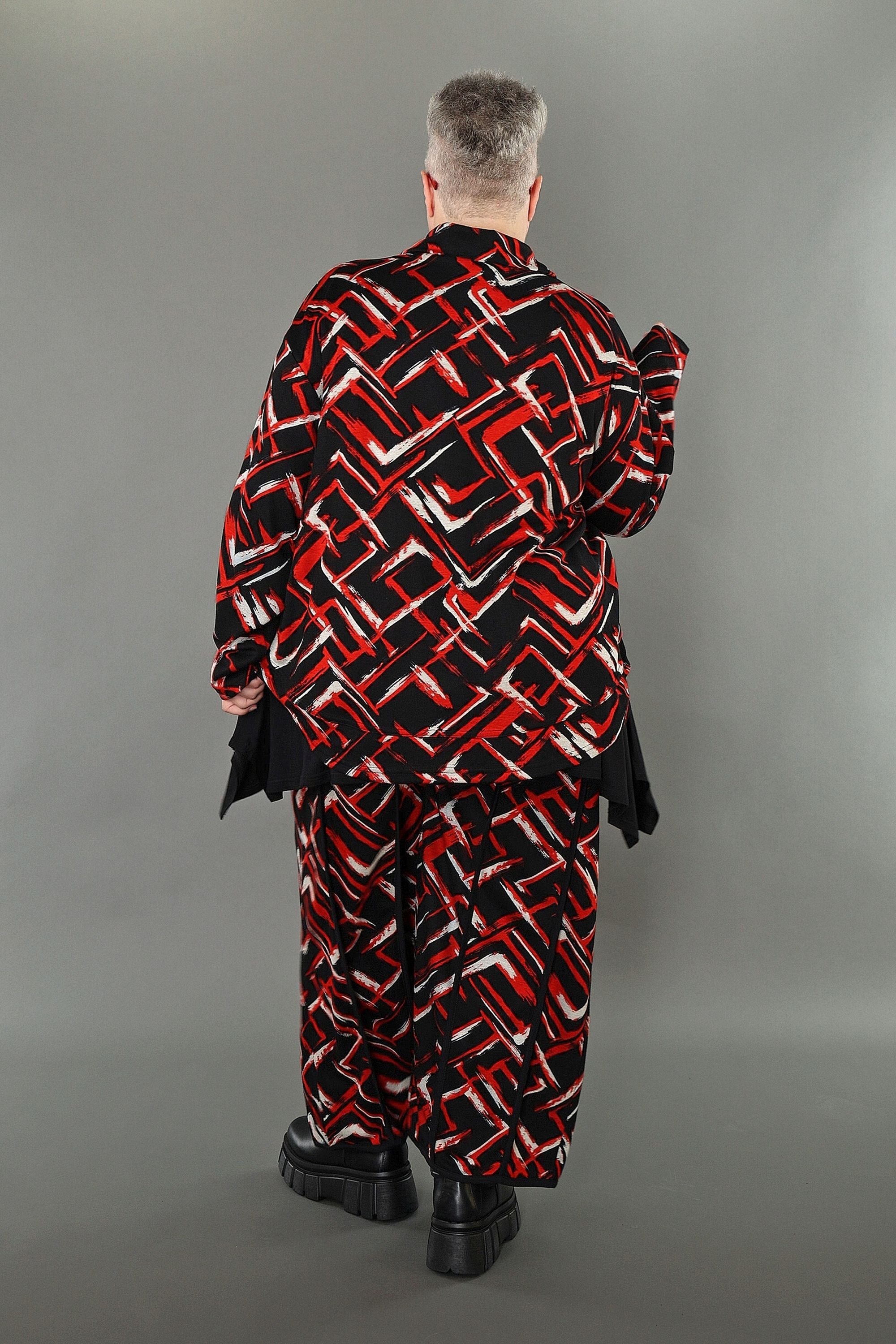 AKH Fashion 7074 Trousers, Black-Red-White