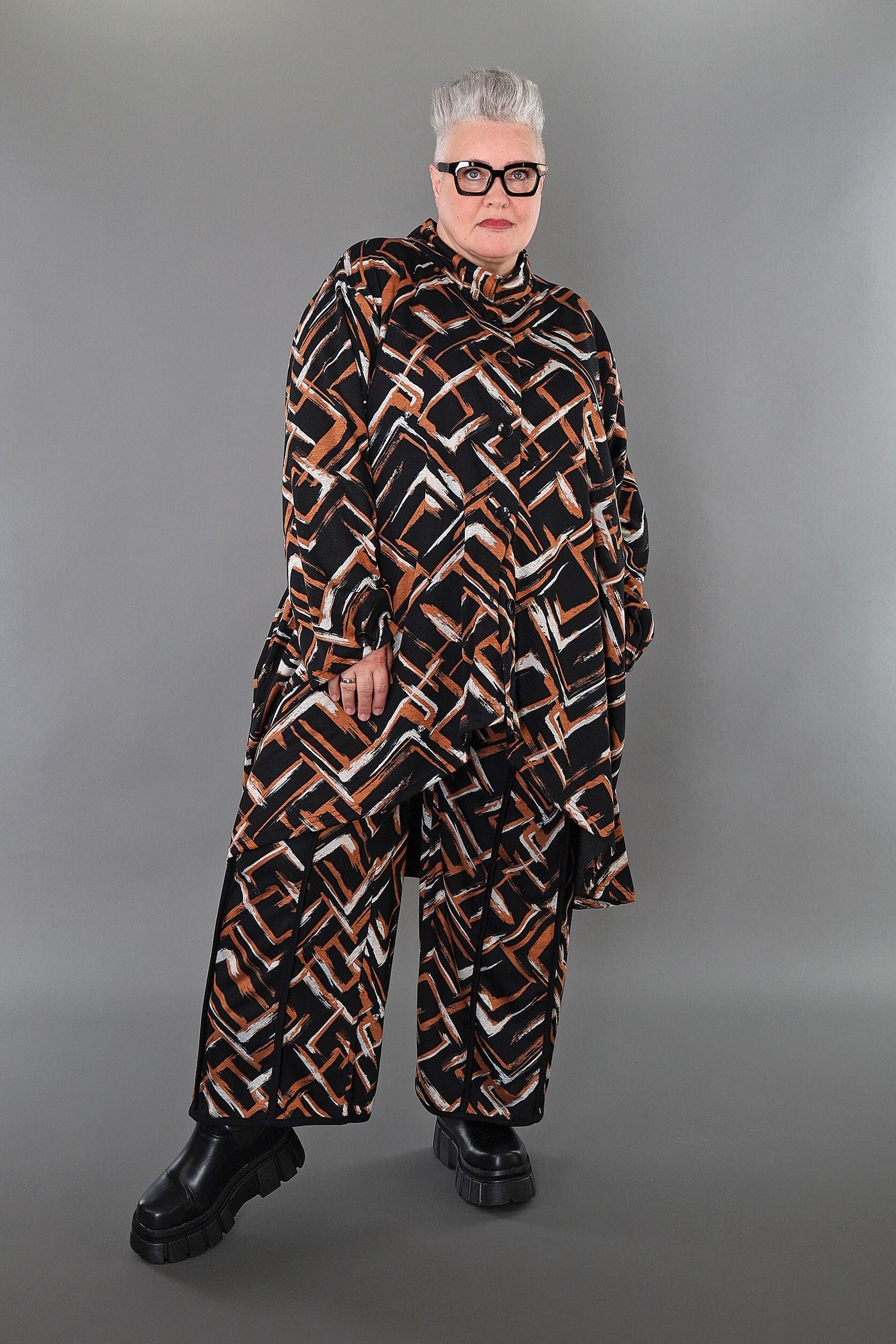 AKH Fashion · Hose · Jacquelle · 7074 · Schwarz/Cognac/Weiß