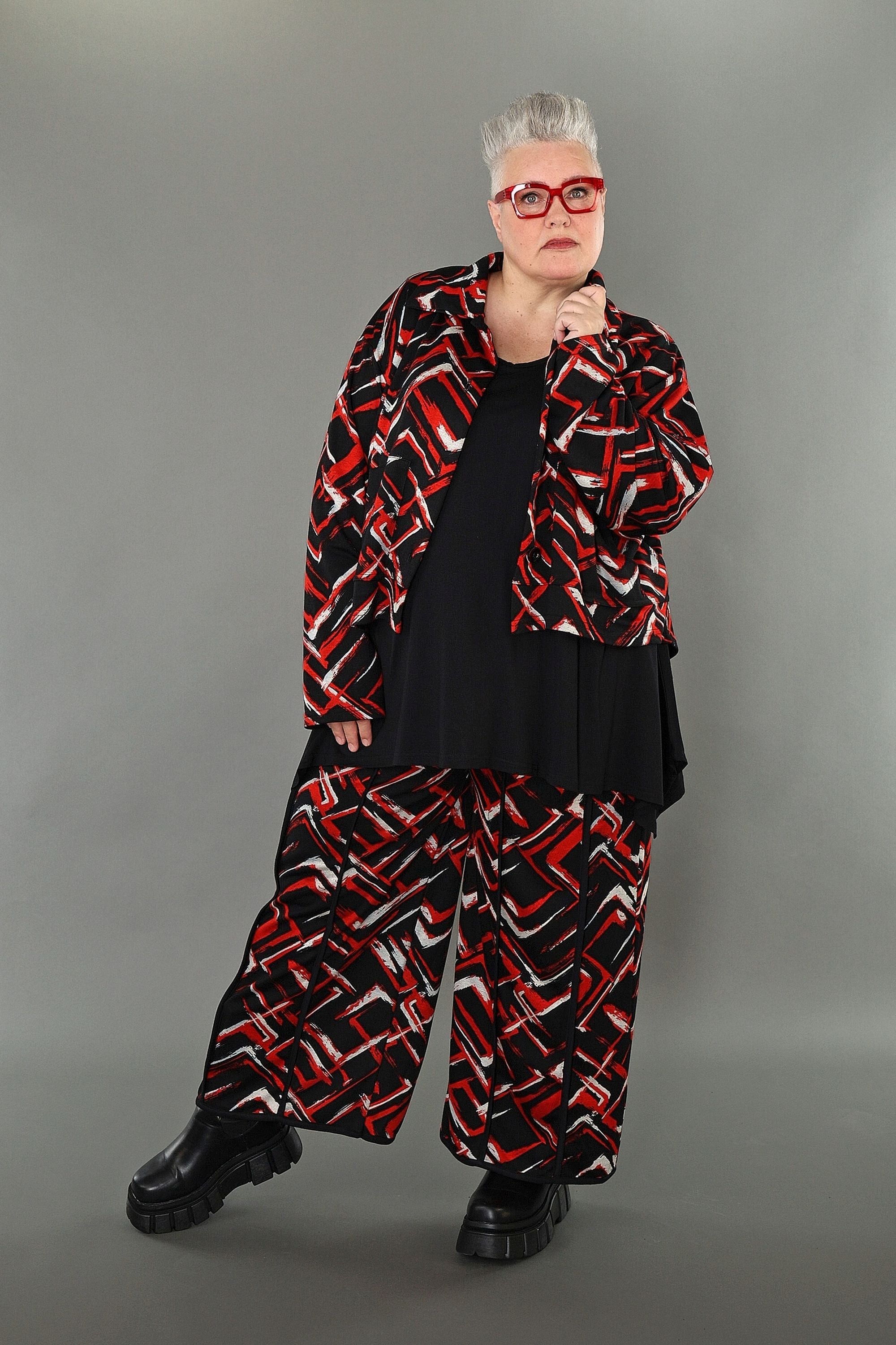 AKH Fashion 7074 Trousers, Black-Red-White