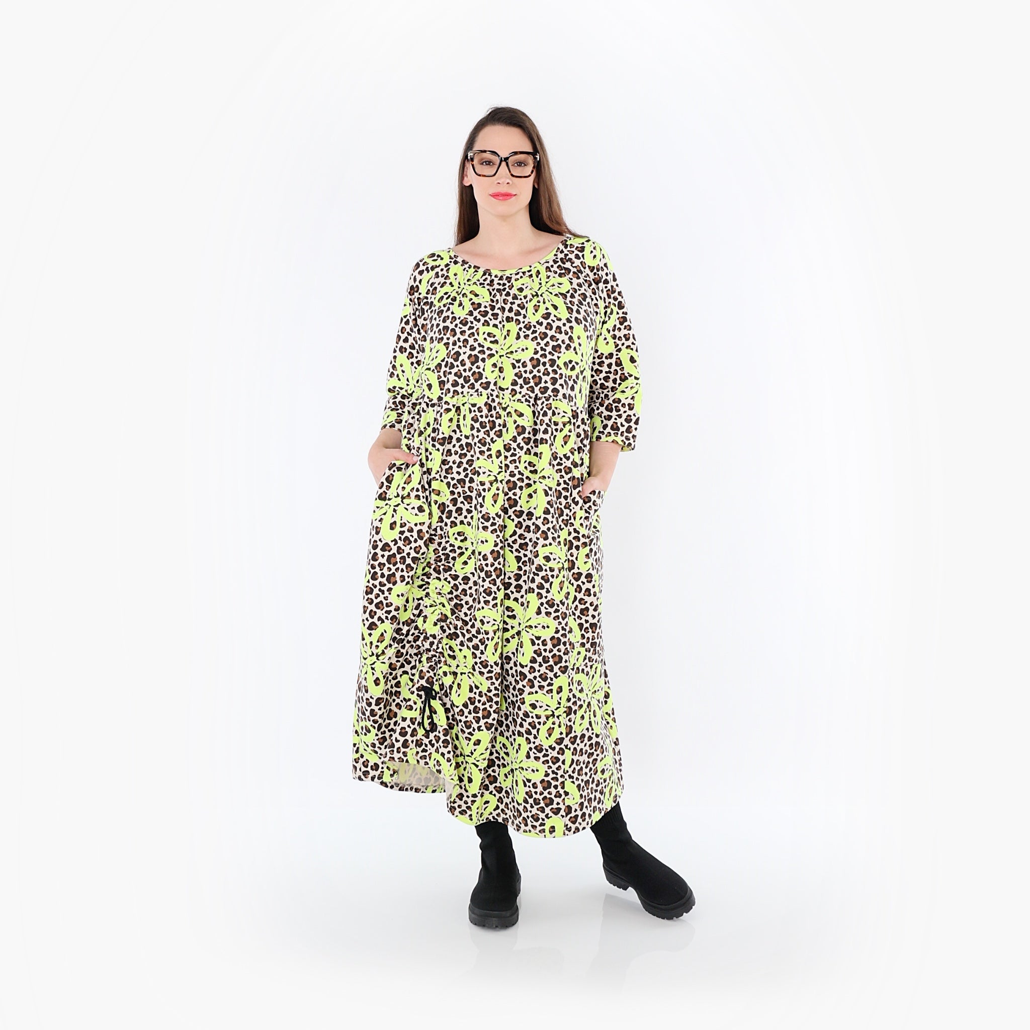 AKH Fashion Dress 7122 Francesca, Beige/Brown/Neon Green