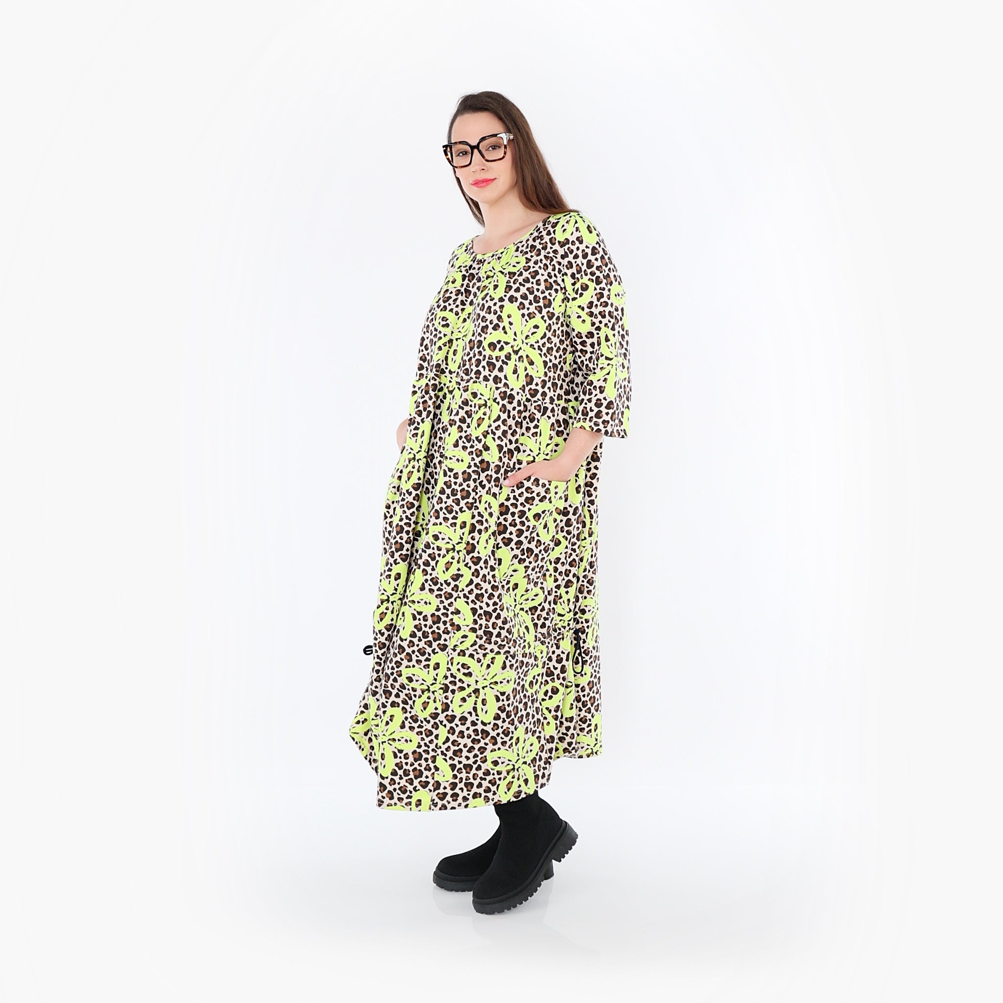 AKH Fashion Dress 7122 Francesca, Beige/Brown/Neon Green