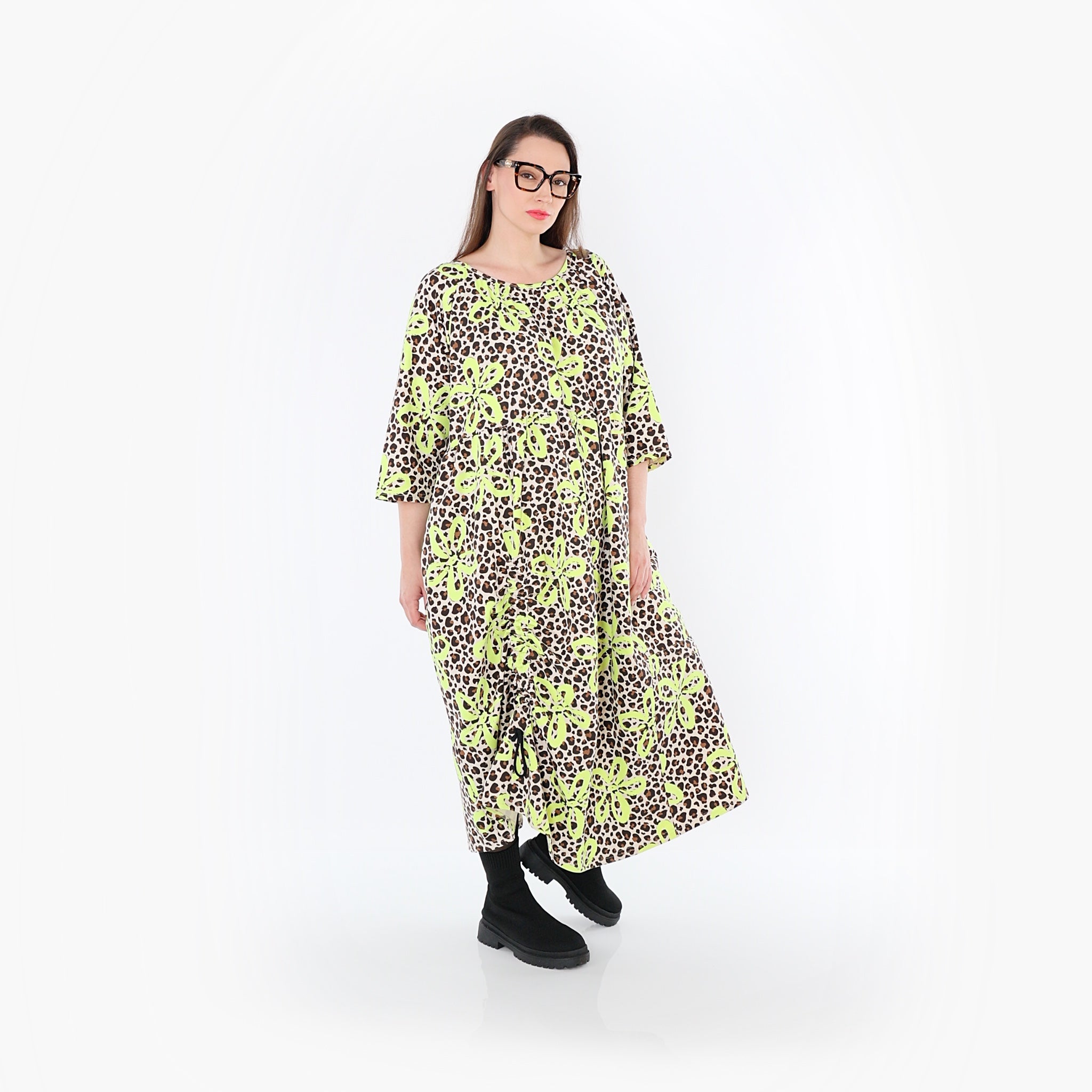 AKH Fashion Dress 7122 Francesca, Beige/Brown/Neon Green