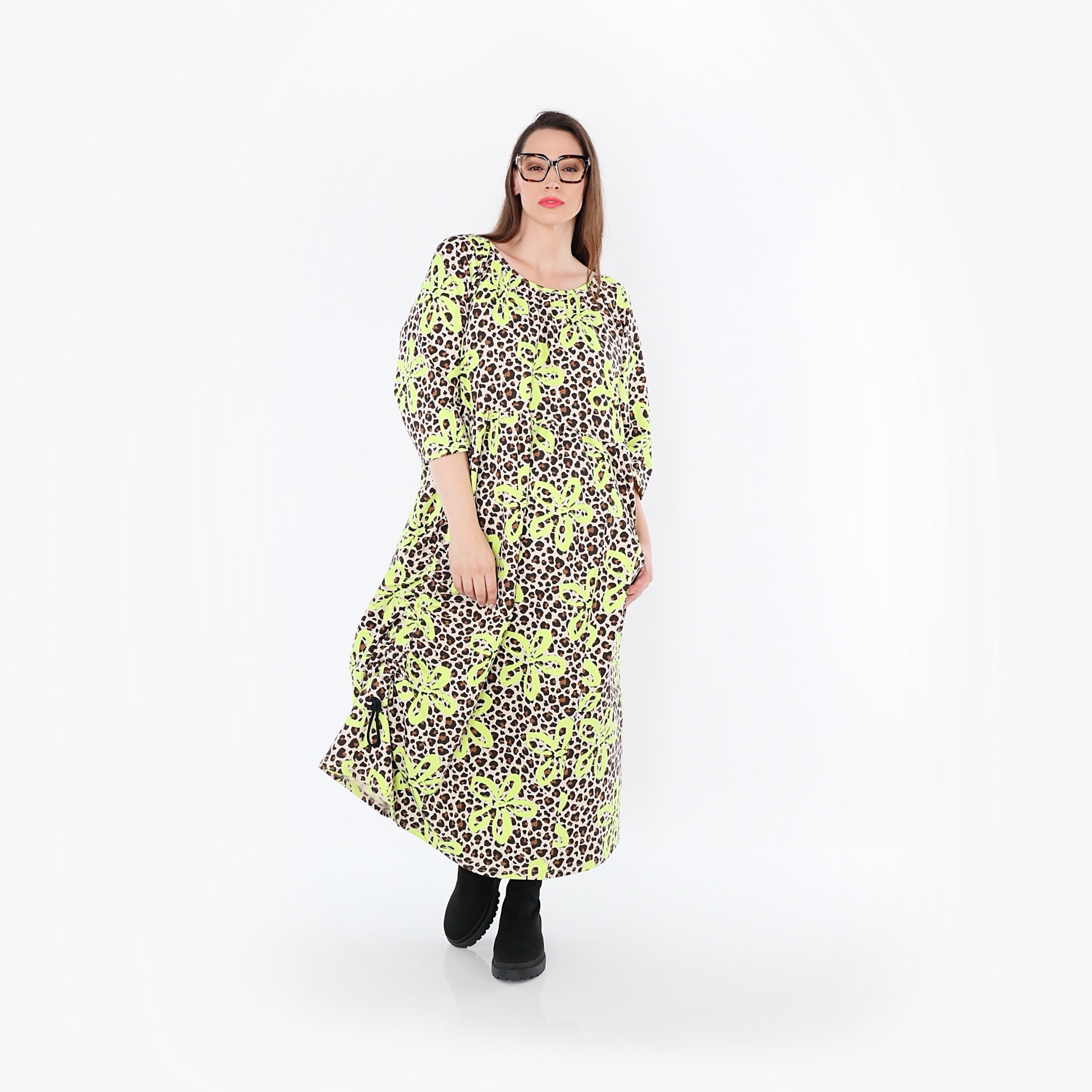 AKH Fashion Dress 7122 Francesca, Beige/Brown/Neon Green