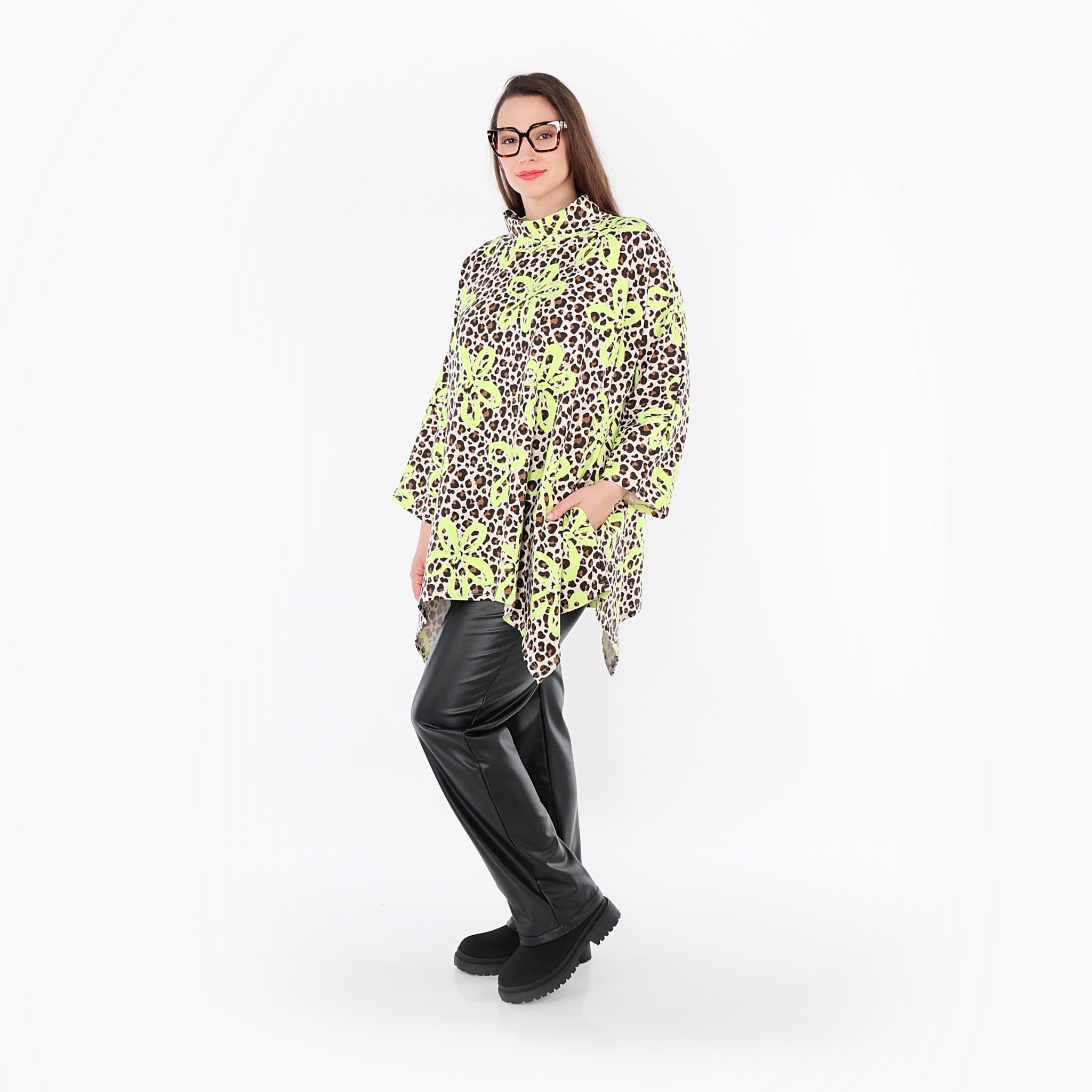 AKH Fashion 7123 Big Shirt, Beige-Brown-Neon Green