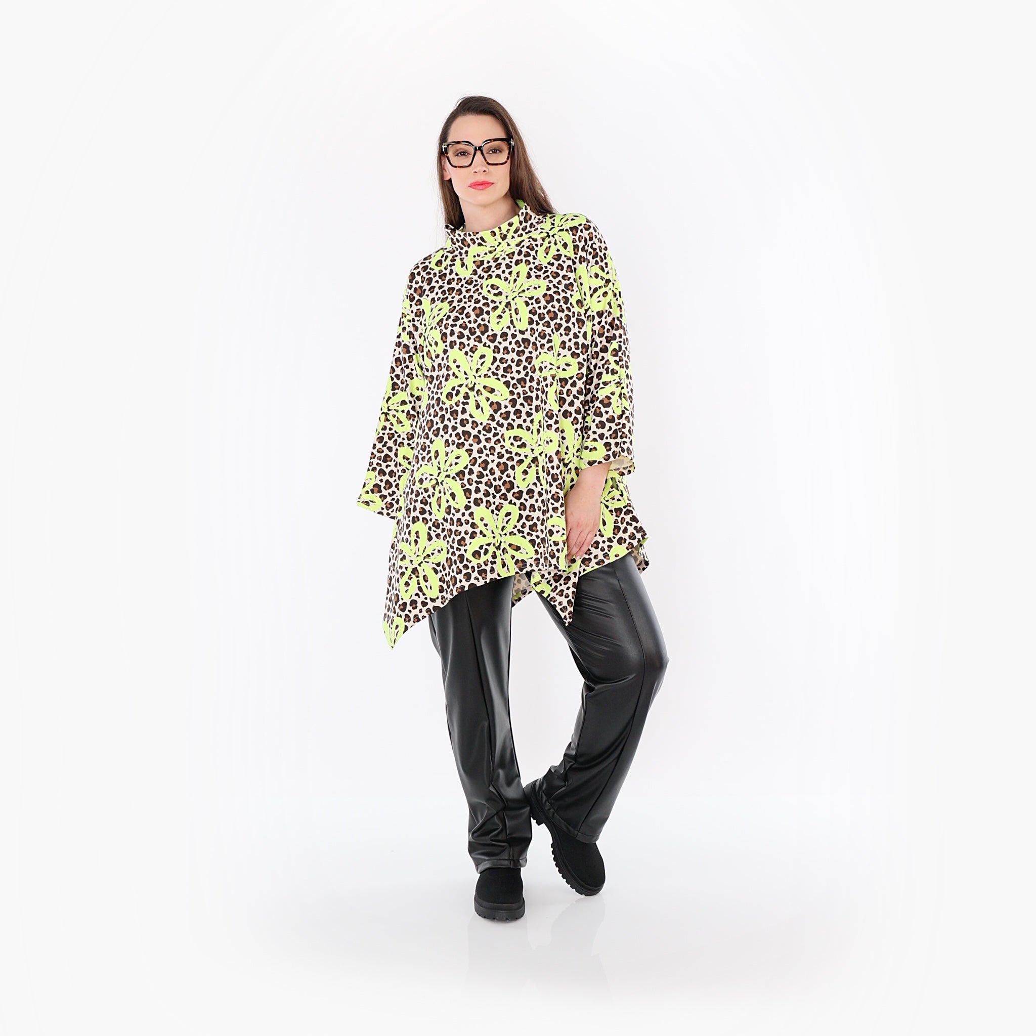 AKH Fashion 7123 Big Shirt, Beige-Brown-Neon Green