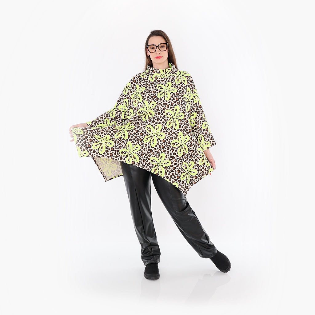 AKH Fashion 7123 Big Shirt, Beige-Brown-Neon Green