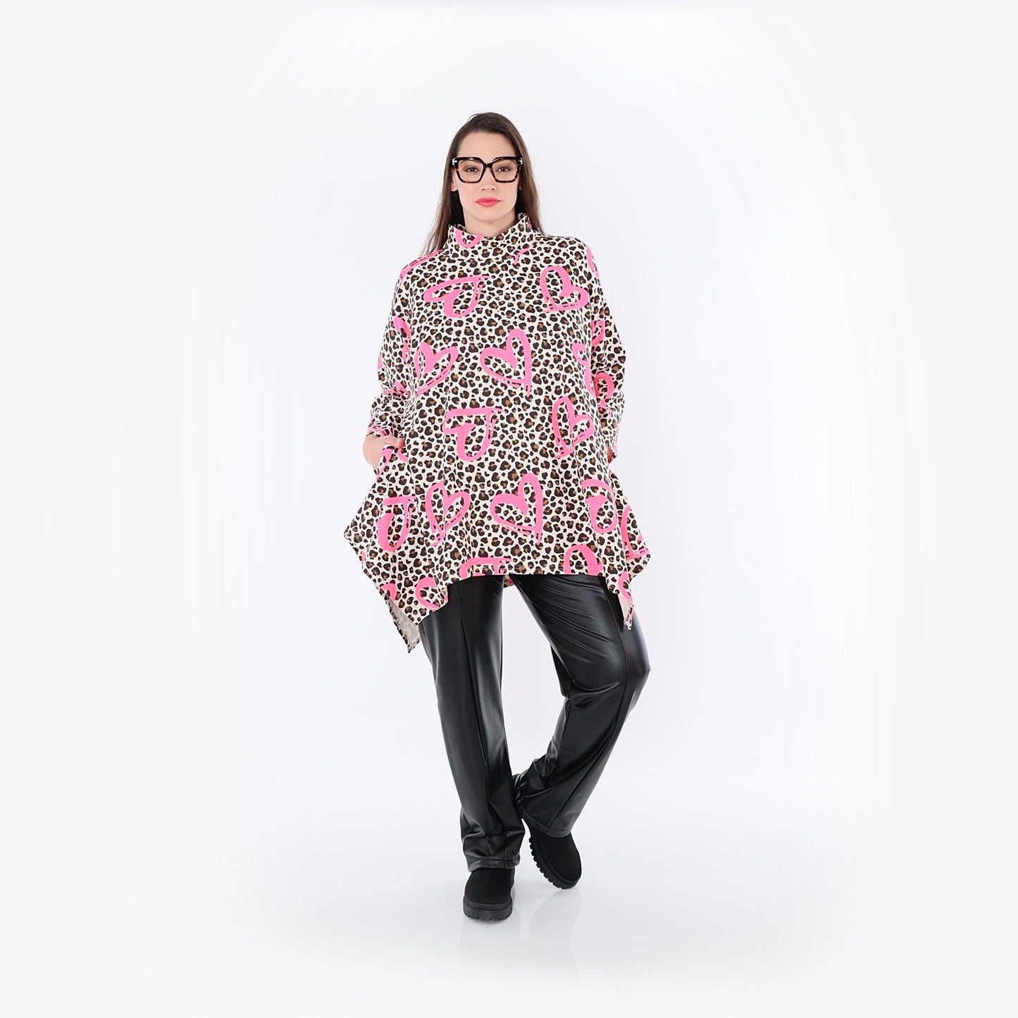 AKH Fashion 7123 Big Shirt, Beige-Braun-Fuchsia