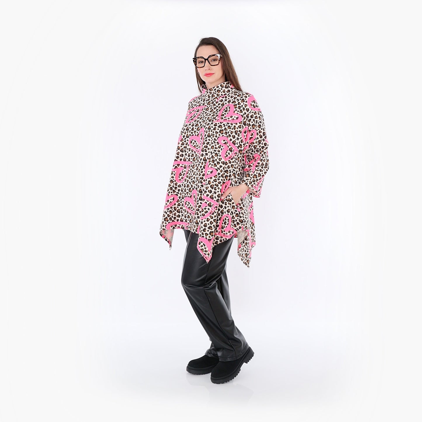 AKH Fashion 7123 Big Shirt, Beige-Braun-Fuchsia