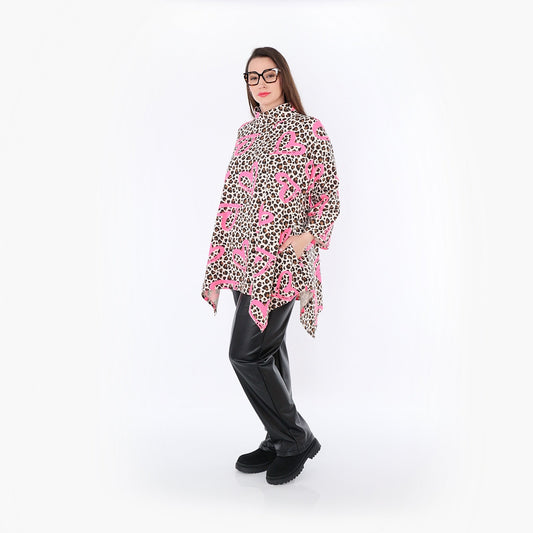 AKH Fashion 7123 Big Shirt, Beige-Braun-Fuchsia