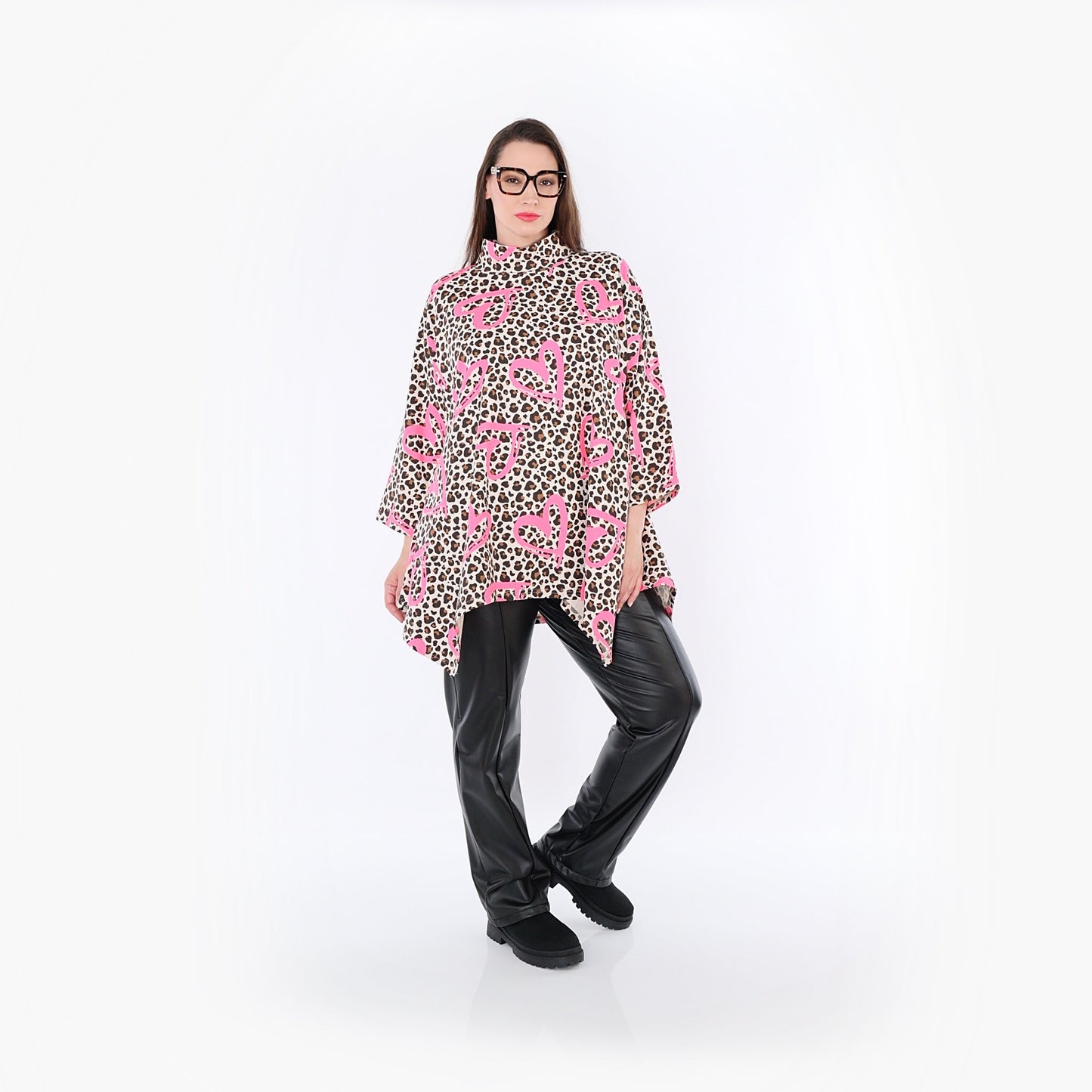 AKH Fashion 7123 Big Shirt, Beige-Braun-Fuchsia