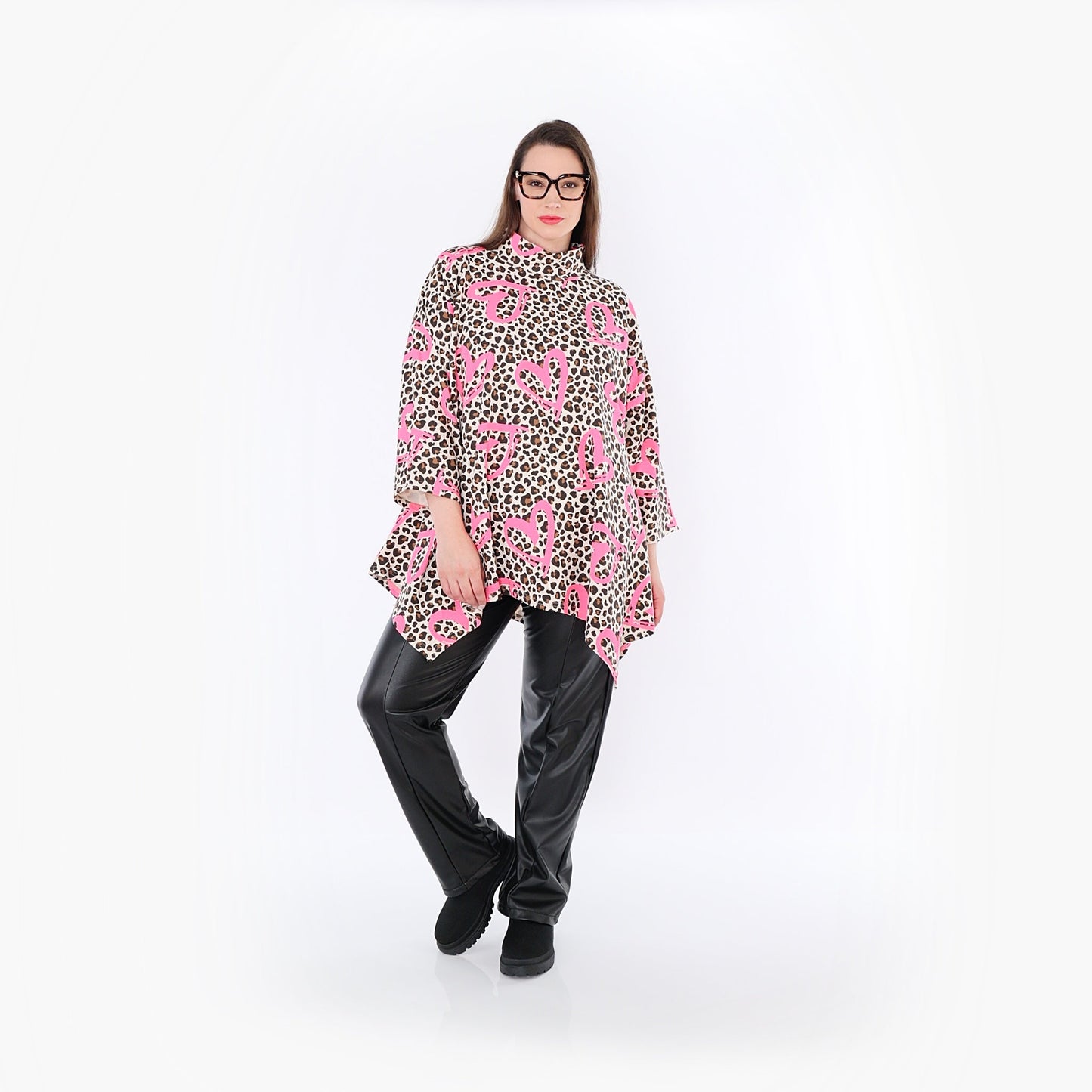 AKH Fashion 7123 Big Shirt, Beige-Braun-Fuchsia