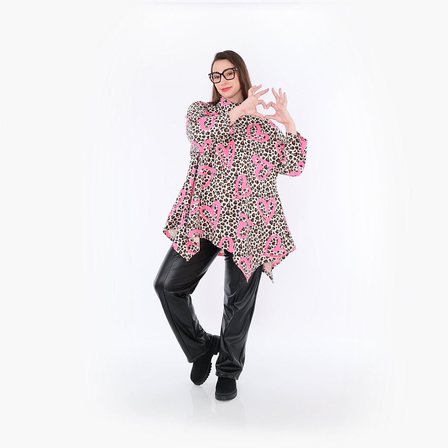 AKH Fashion 7123 Big Shirt, Beige-Braun-Fuchsia