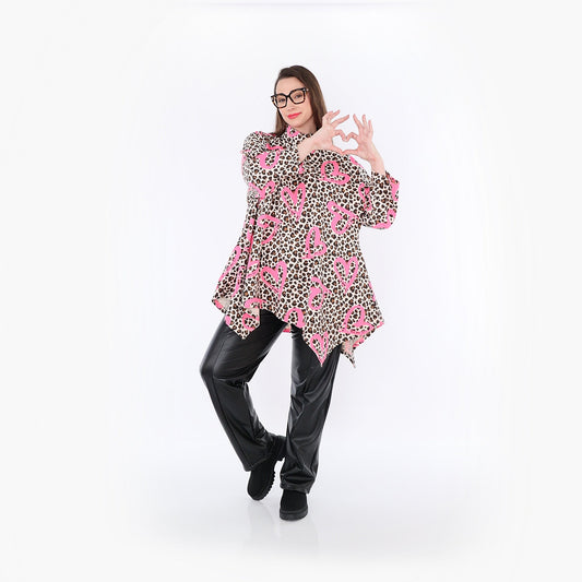 AKH Fashion 7123 Big Shirt, Beige-Braun-Fuchsia