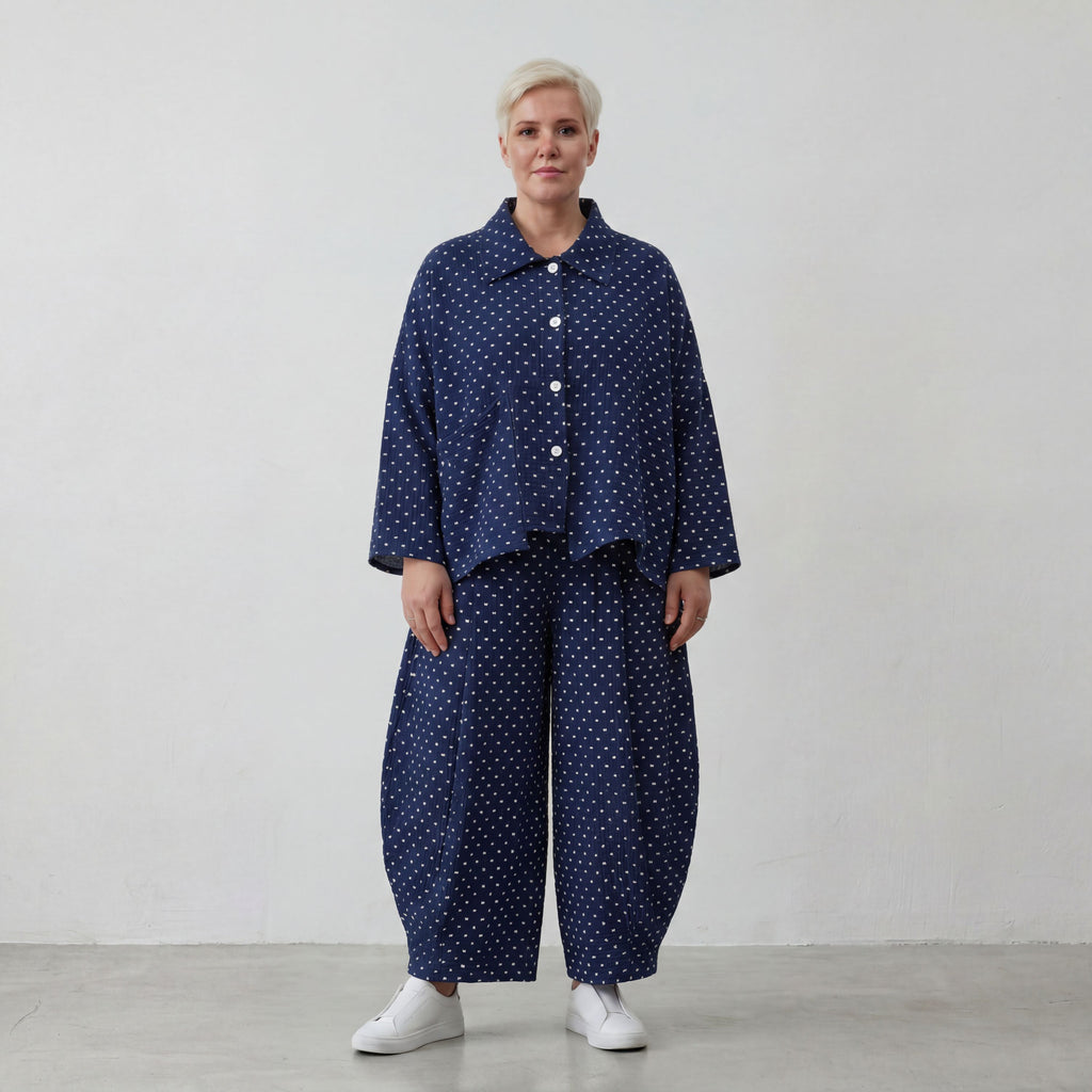 Leichte Jacquard-Jacke mit Hemdkragen in Dunkelblau Weiß