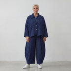 Leichte Jacquard-Jacke mit Hemdkragen in Dunkelblau Weiß