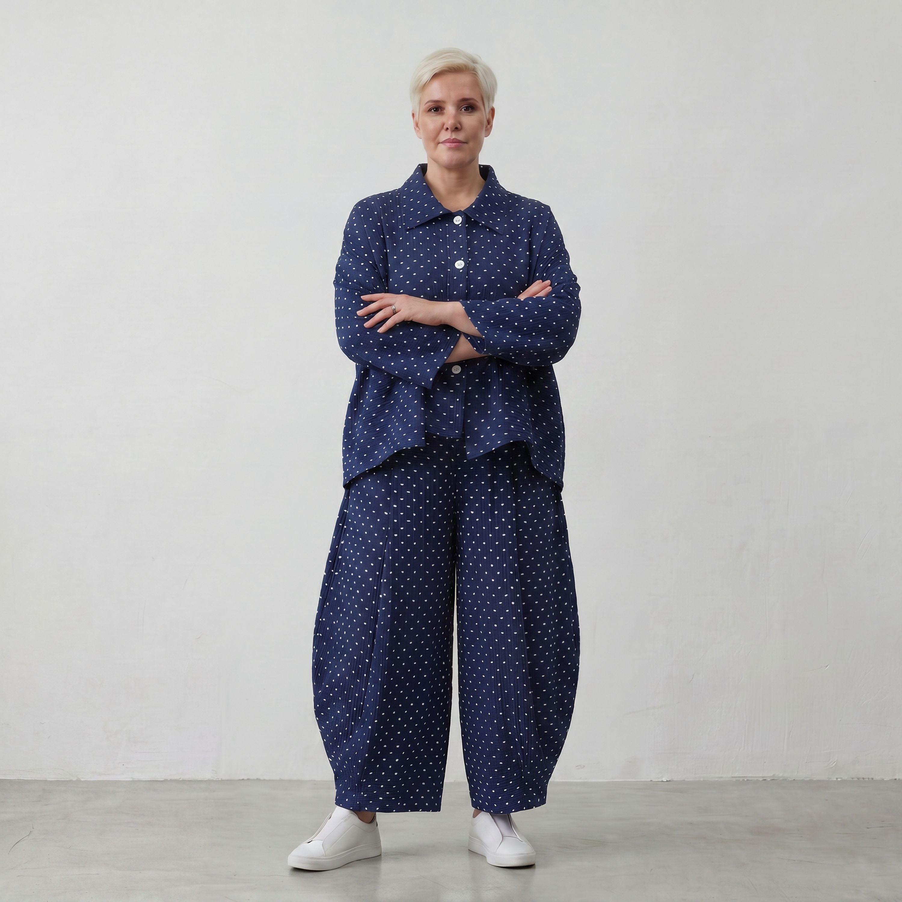 Leichte Jacquard-Jacke mit Hemdkragen in Dunkelblau Weiß