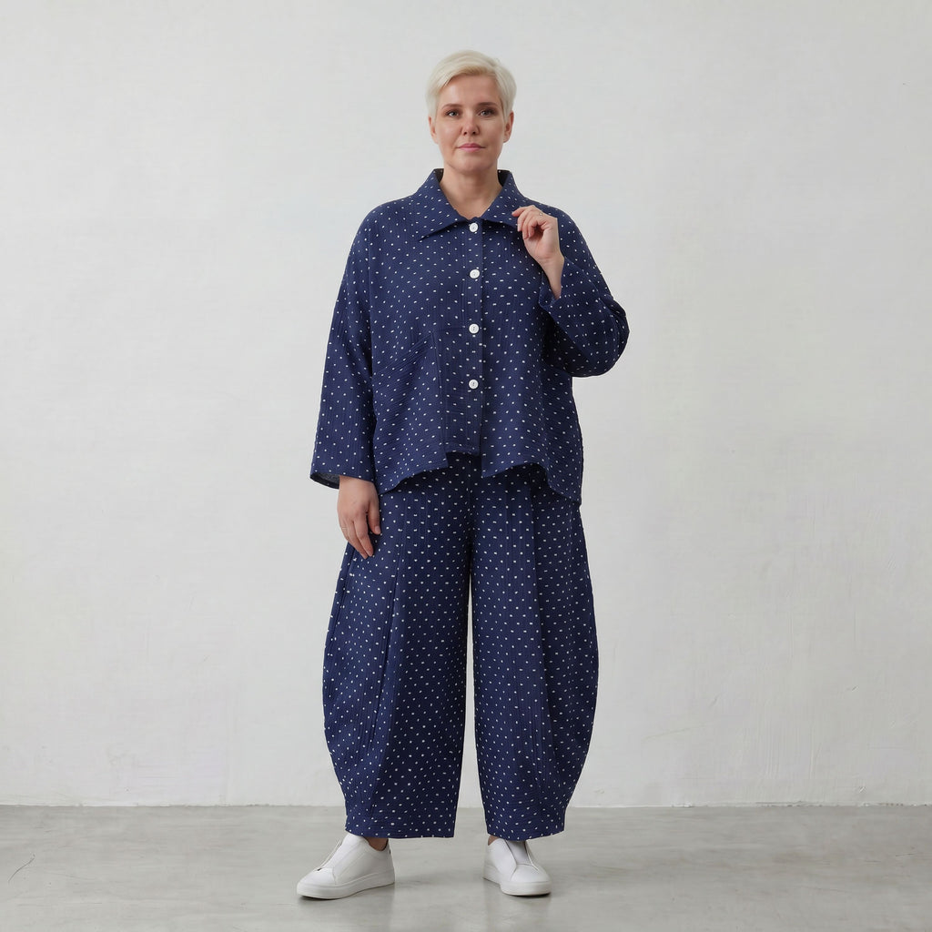 Leichte Jacquard-Jacke mit Hemdkragen in Dunkelblau Weiß