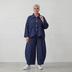 Leichte Jacquard-Jacke mit Hemdkragen in Dunkelblau Weiß