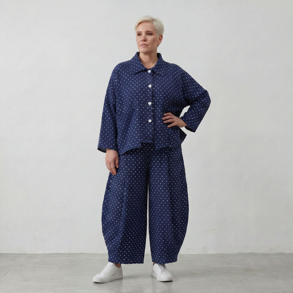 Leichte Jacquard-Jacke mit Hemdkragen in Dunkelblau Weiß