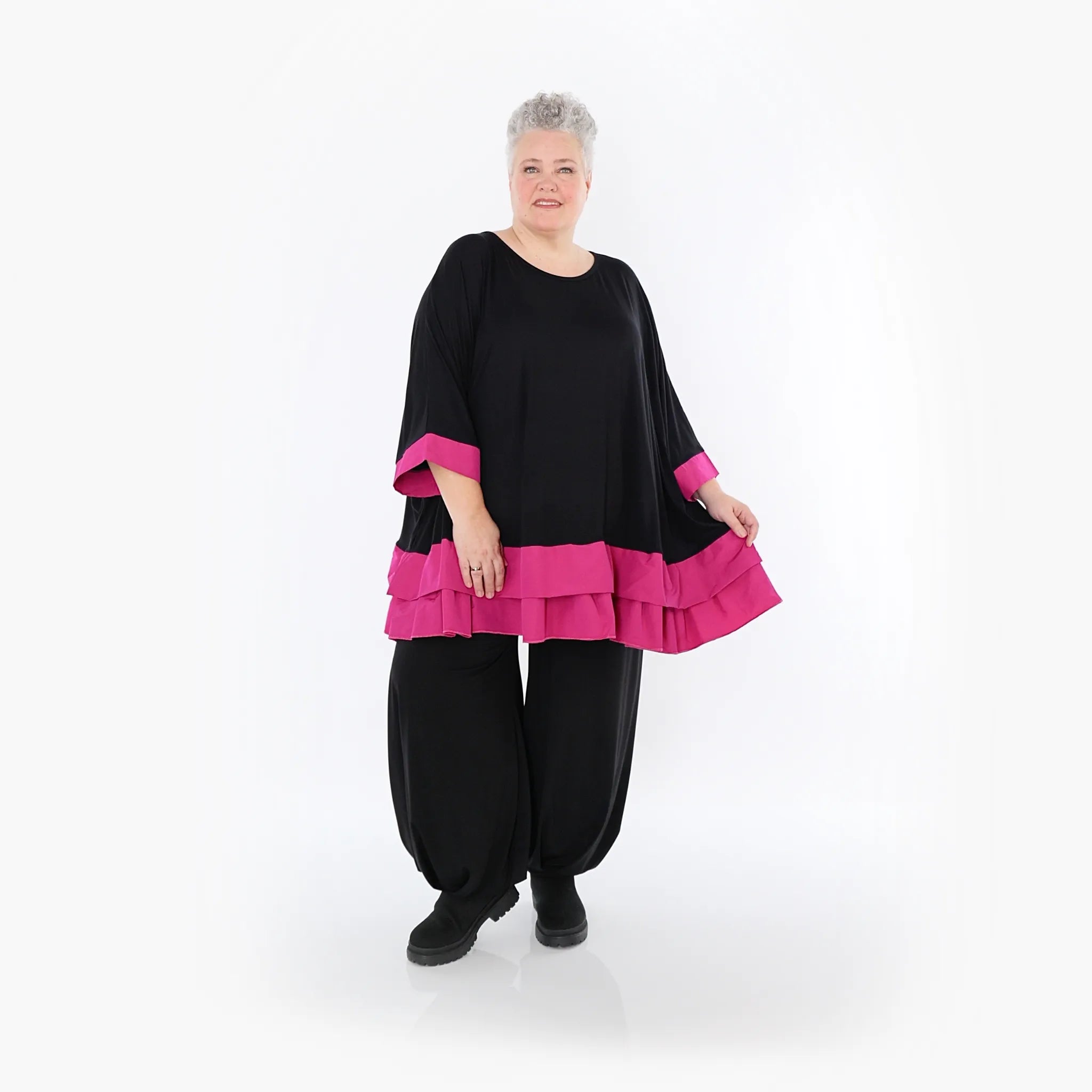 AKH Fashion 7103 Big Shirt, Black-Fuchsia