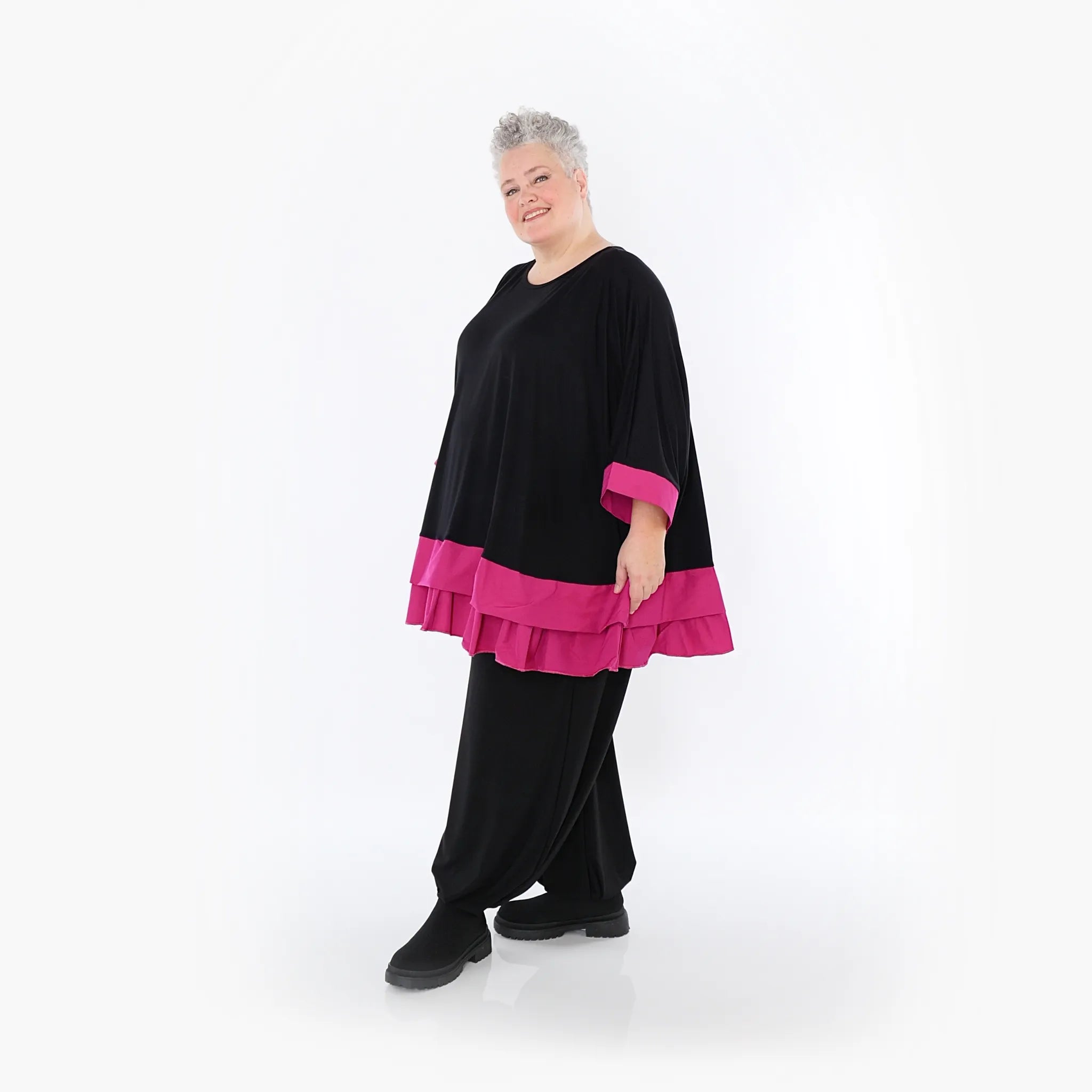 AKH Fashion 7103 Big Shirt, Black-Fuchsia