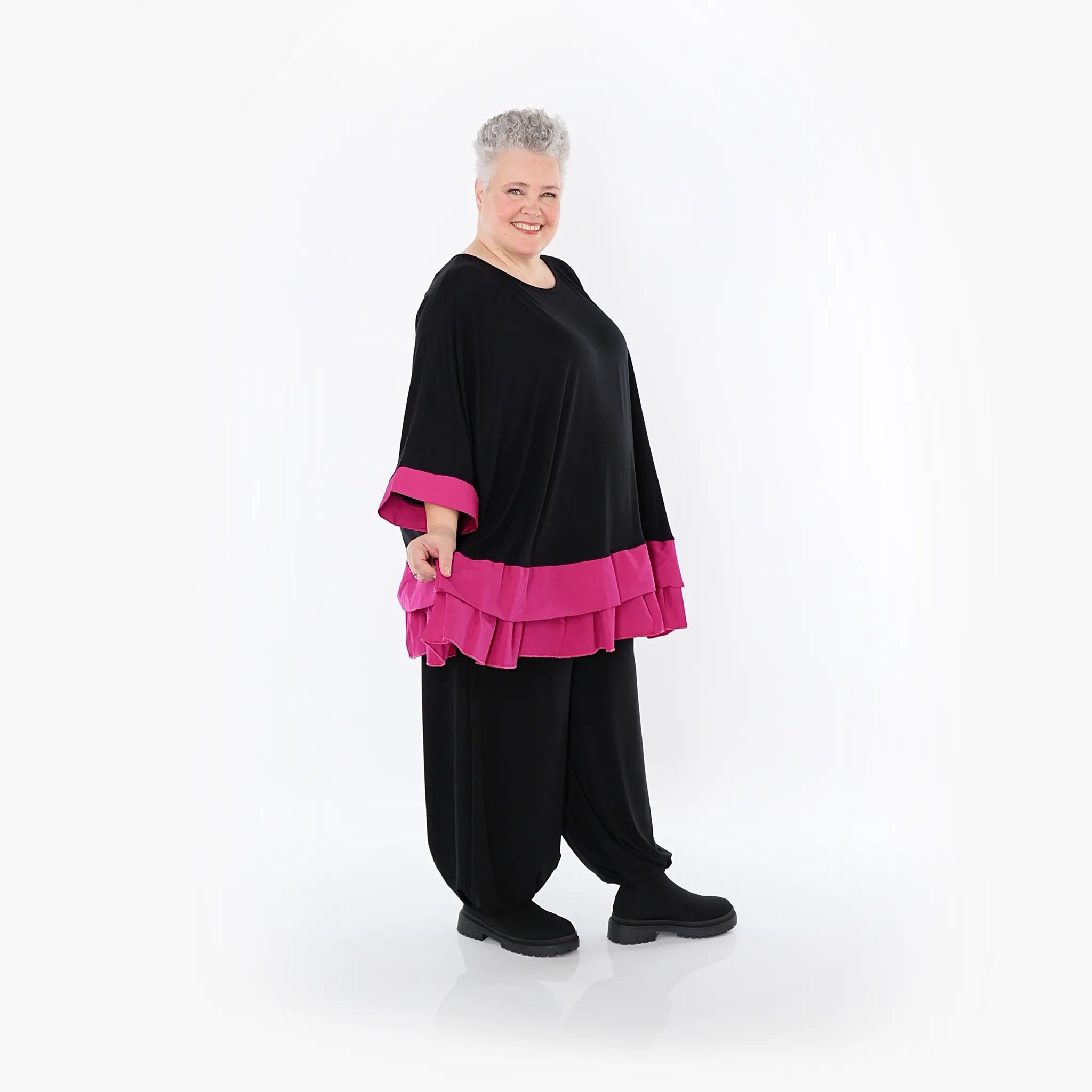 AKH Fashion 7103 Big Shirt, Black-Fuchsia