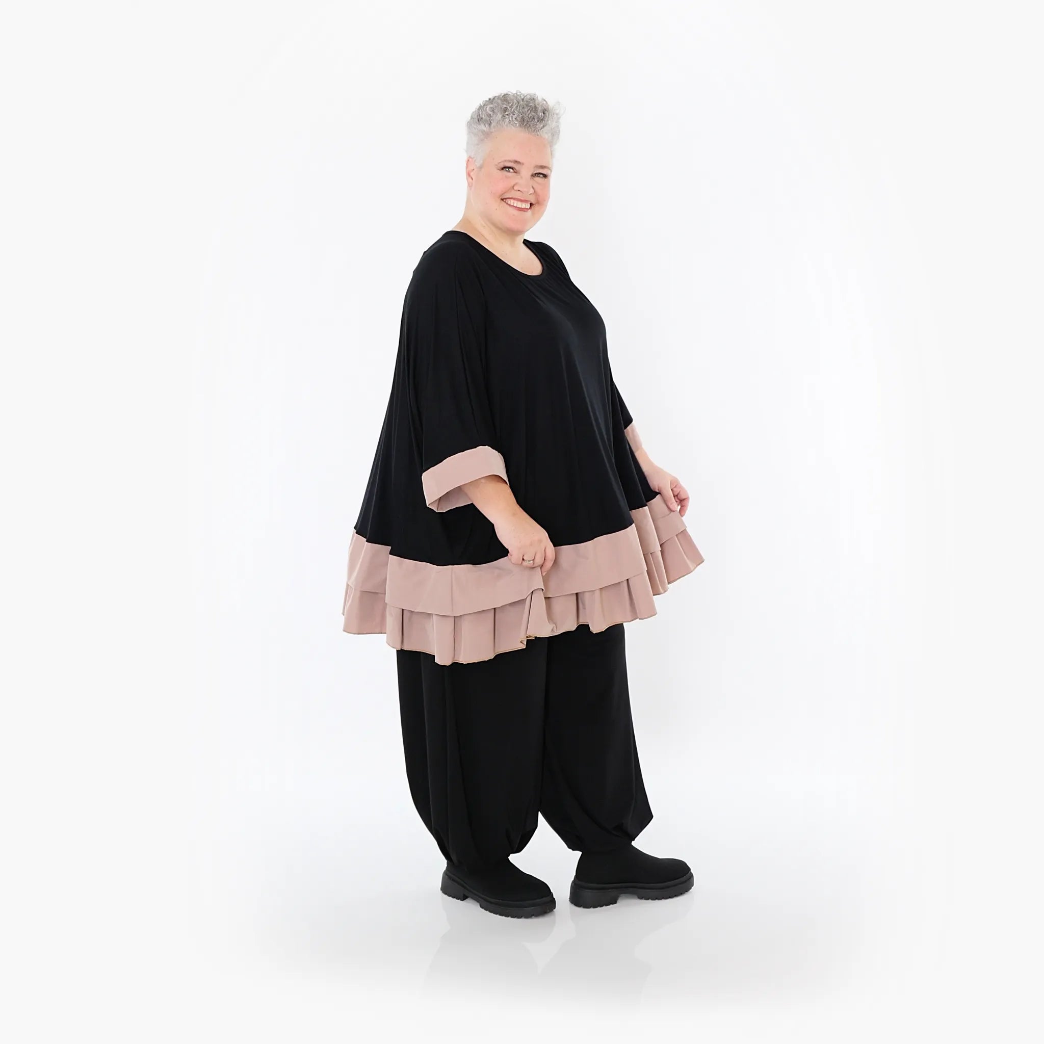 Chemise grande taille AKH Fashion 7103, noir-mauve