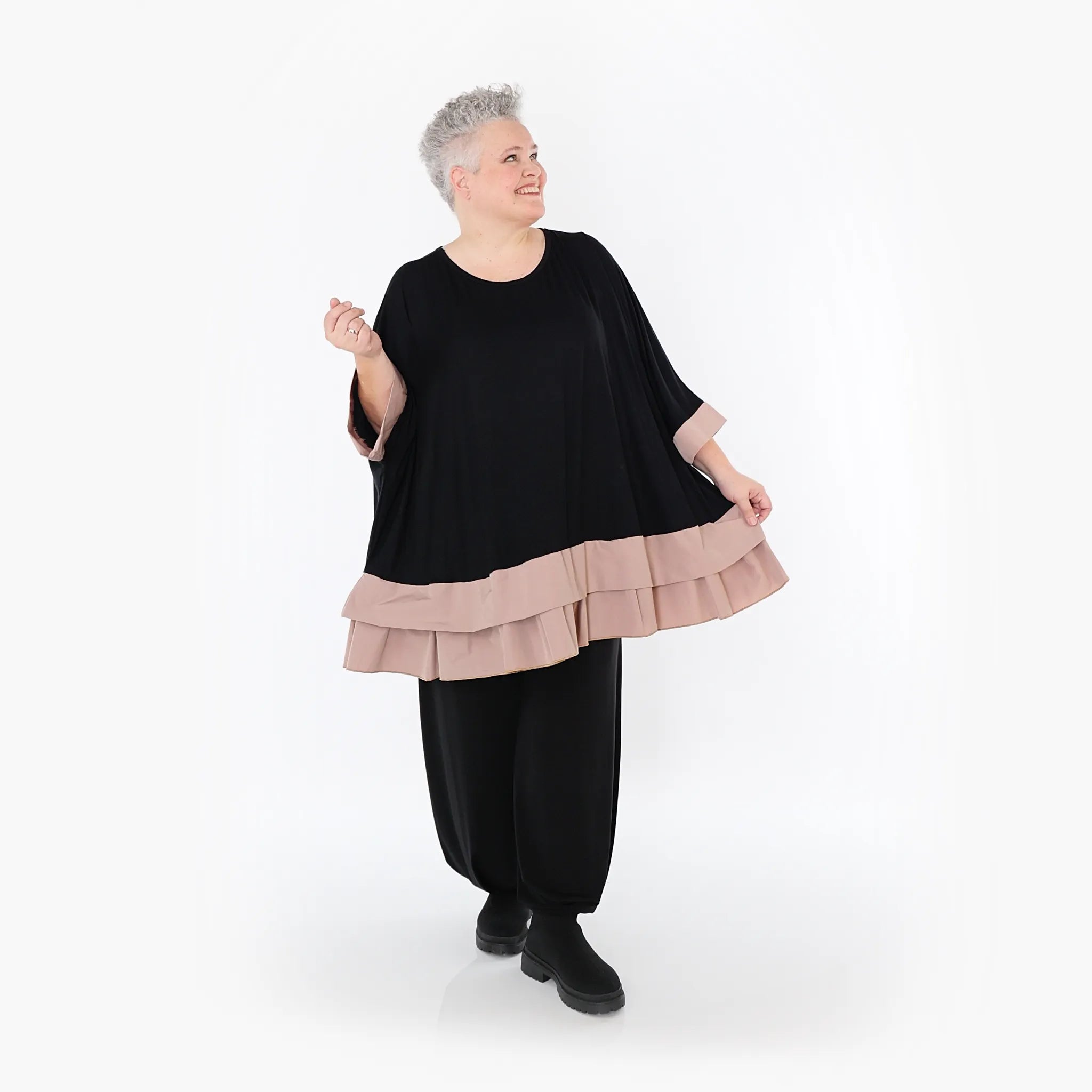 Chemise grande taille AKH Fashion 7103, noir-mauve
