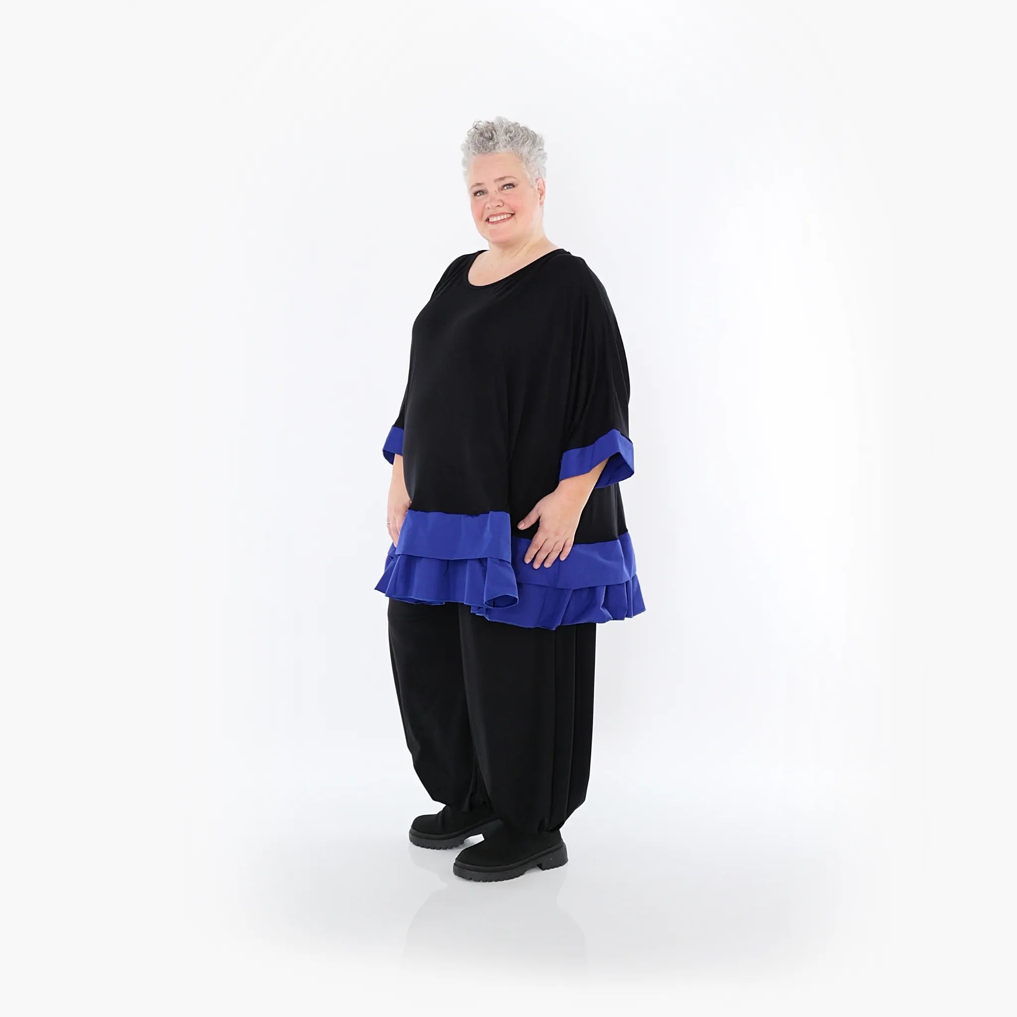 Chemise ample AKH Fashion 7103, noir-bleu roi