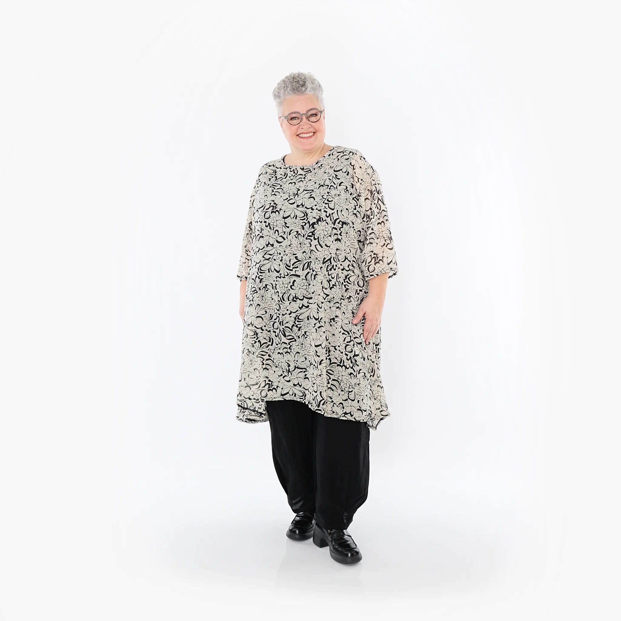 Chemise grande taille AKH Fashion 2666, écru-noir