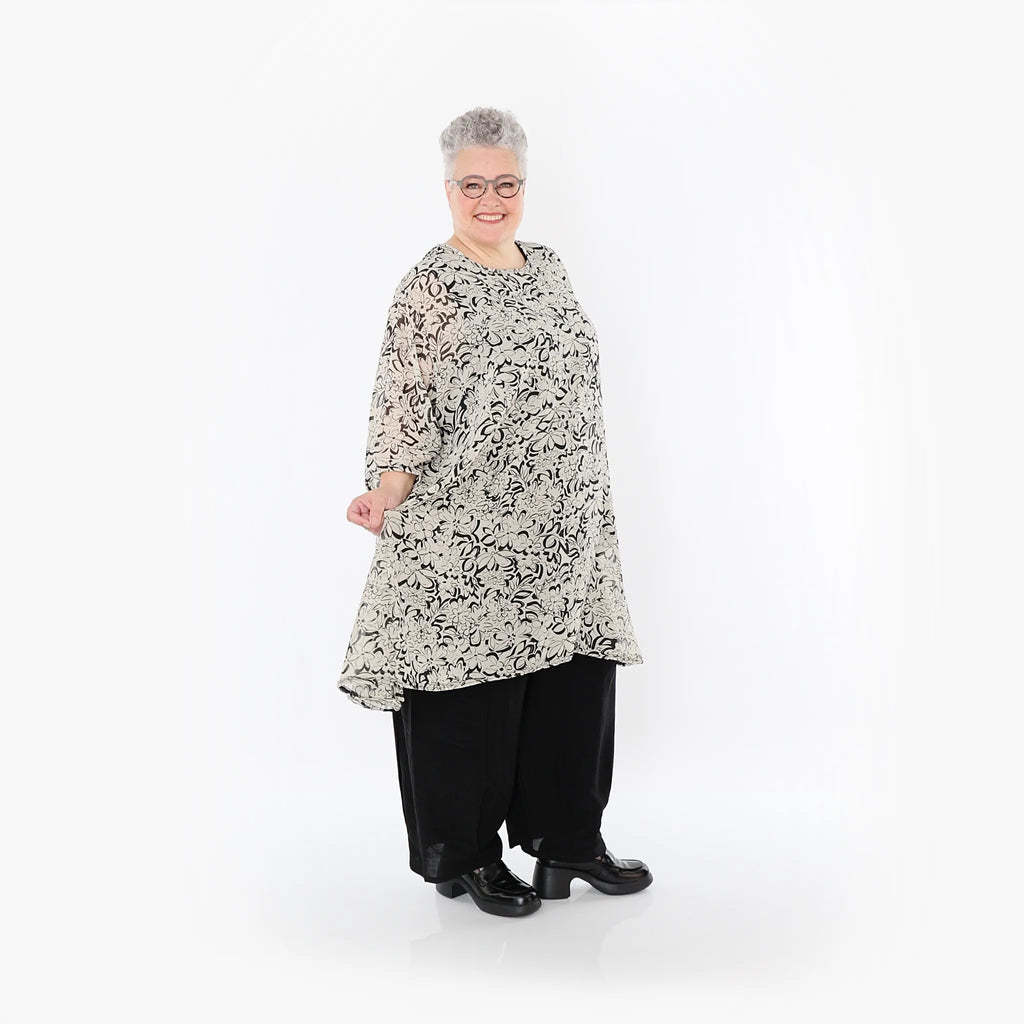 Chemise grande taille AKH Fashion 2666, écru-noir