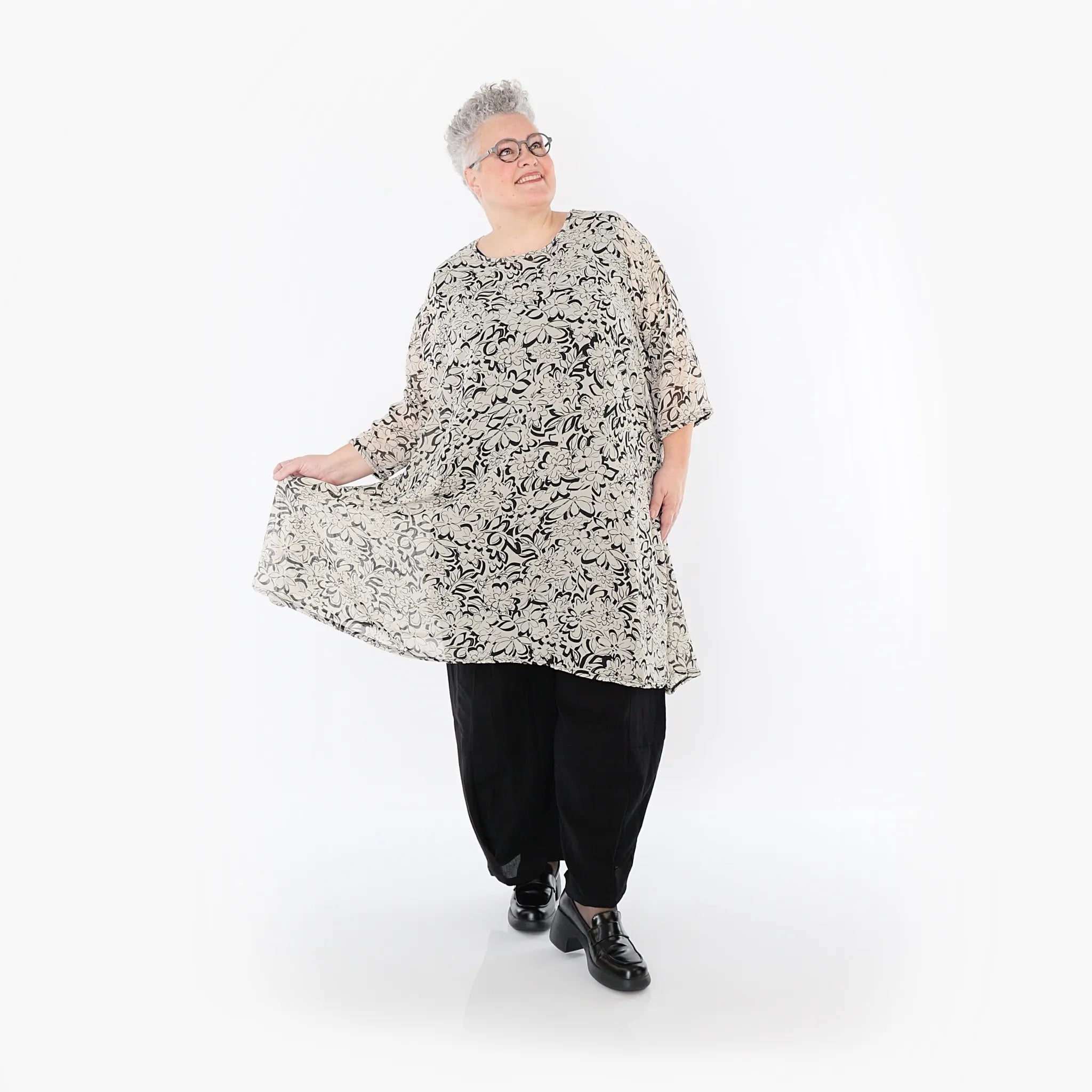 Chemise grande taille AKH Fashion 2666, écru-noir