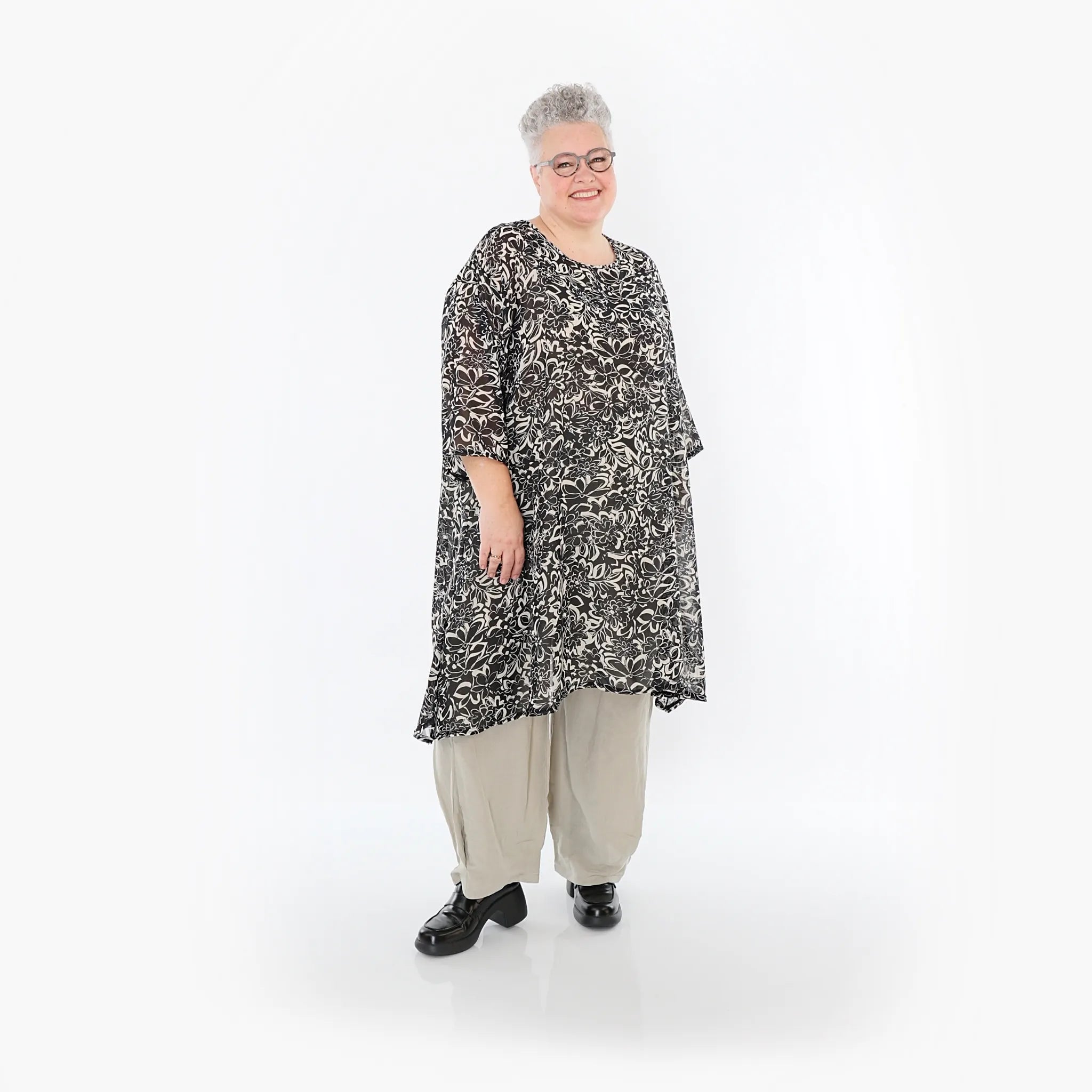 Chemise grande taille AKH Fashion 2666, noir-écru
