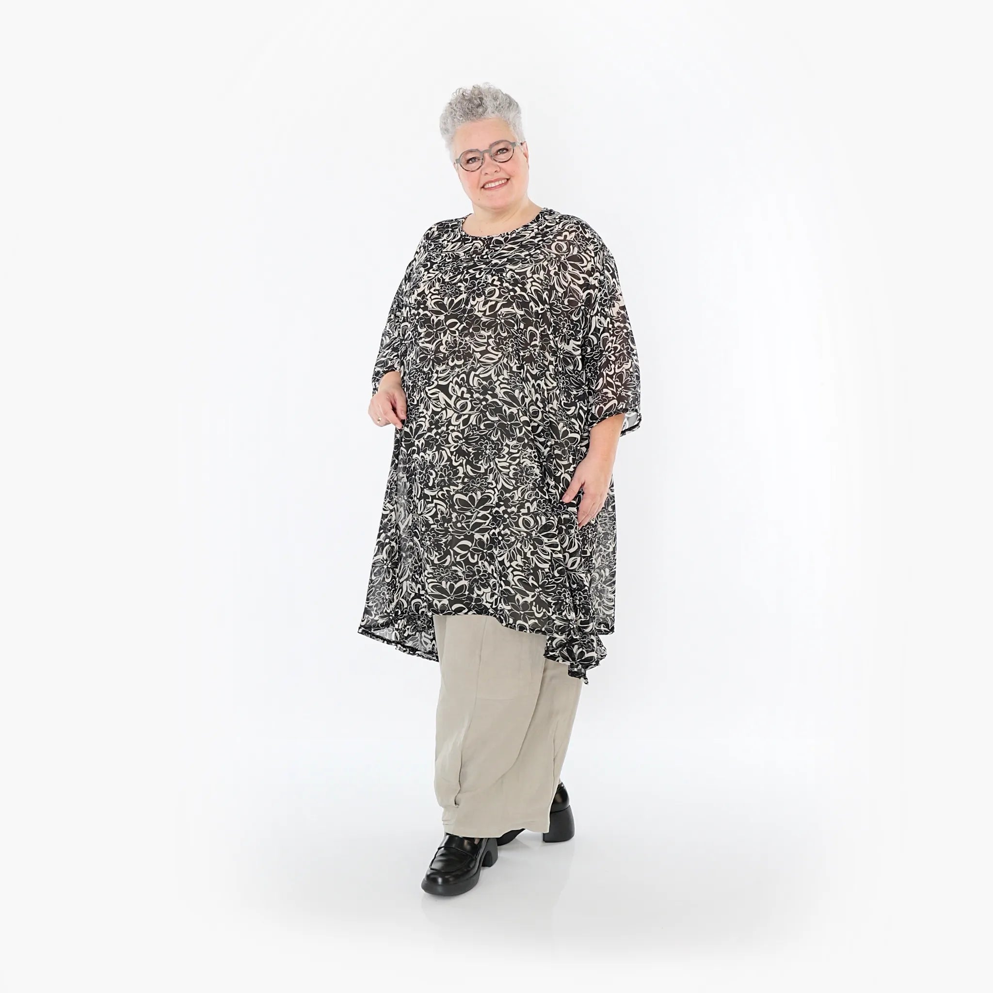 Chemise grande taille AKH Fashion 2666, noir-écru