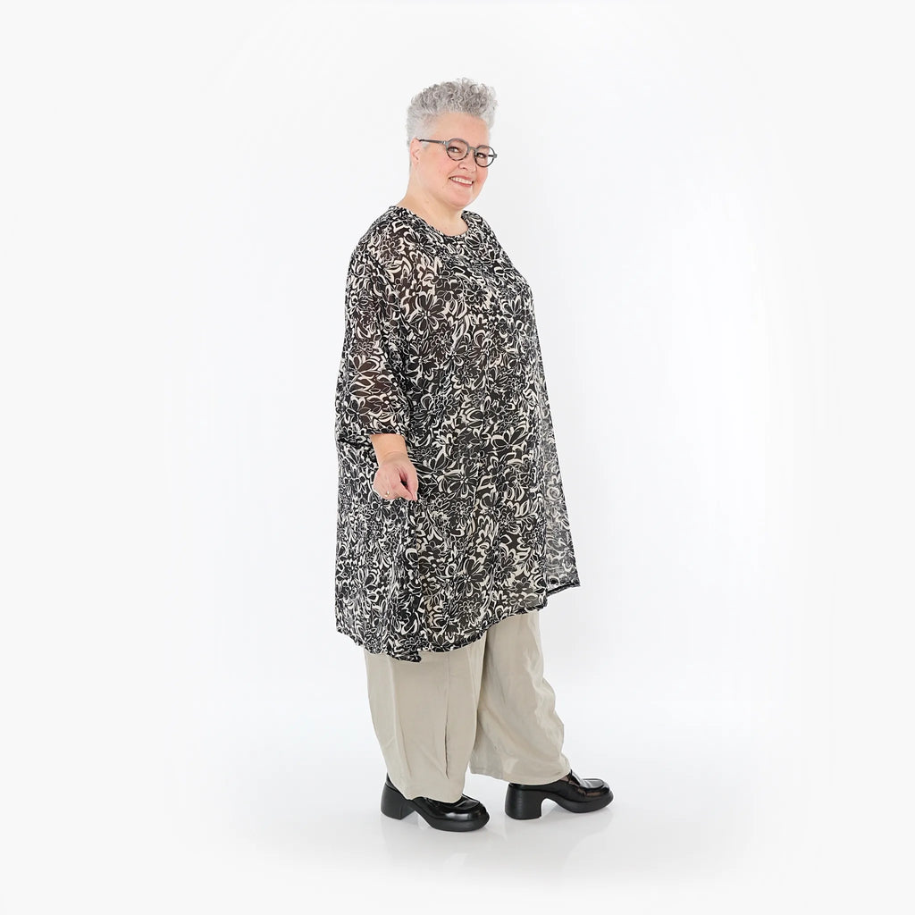 Chemise grande taille AKH Fashion 2666, noir-écru
