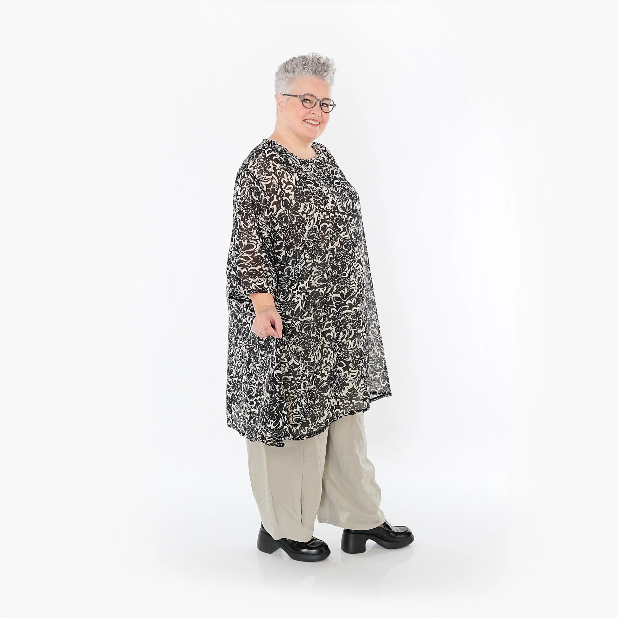 Chemise grande taille AKH Fashion 2666, noir-écru
