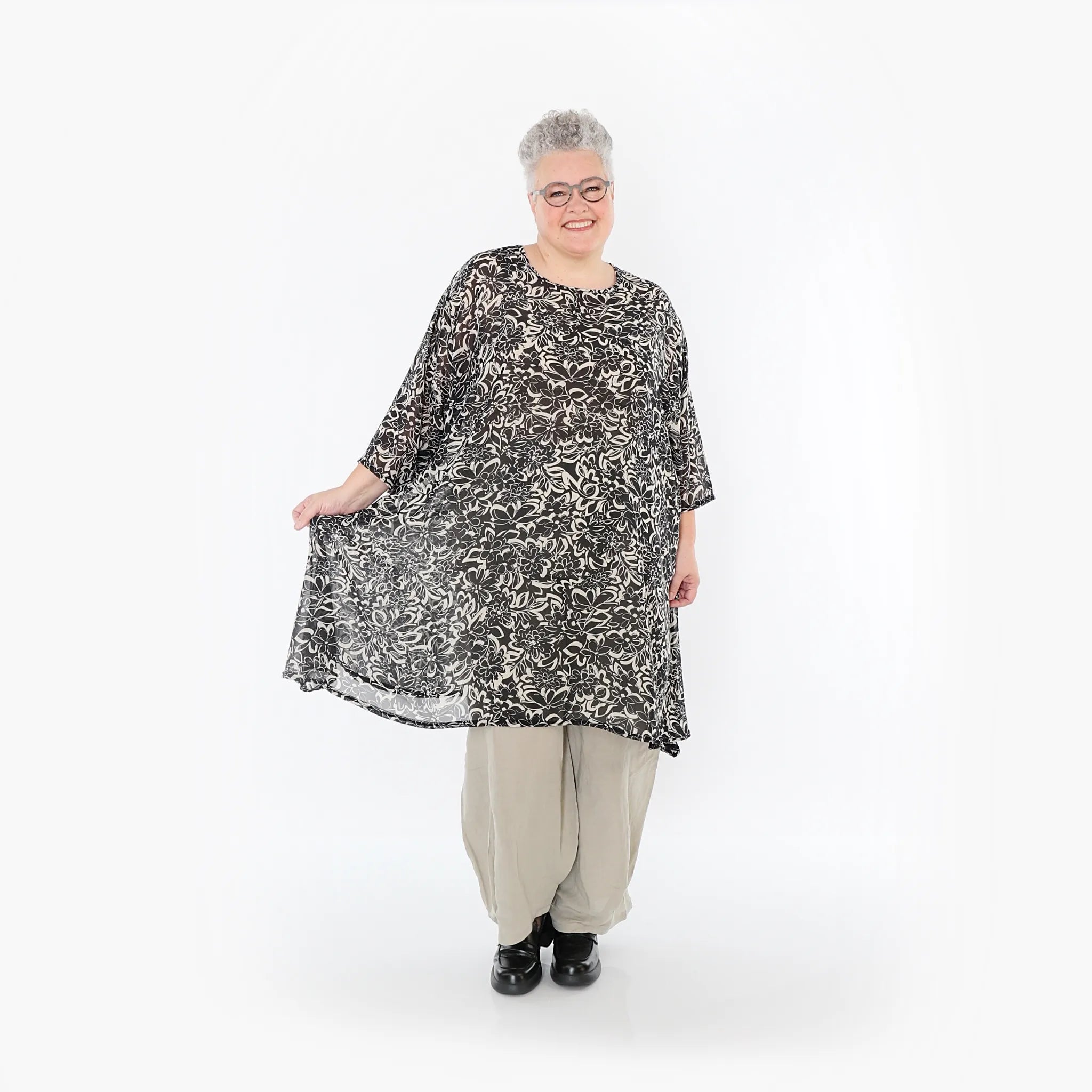 Chemise grande taille AKH Fashion 2666, noir-écru