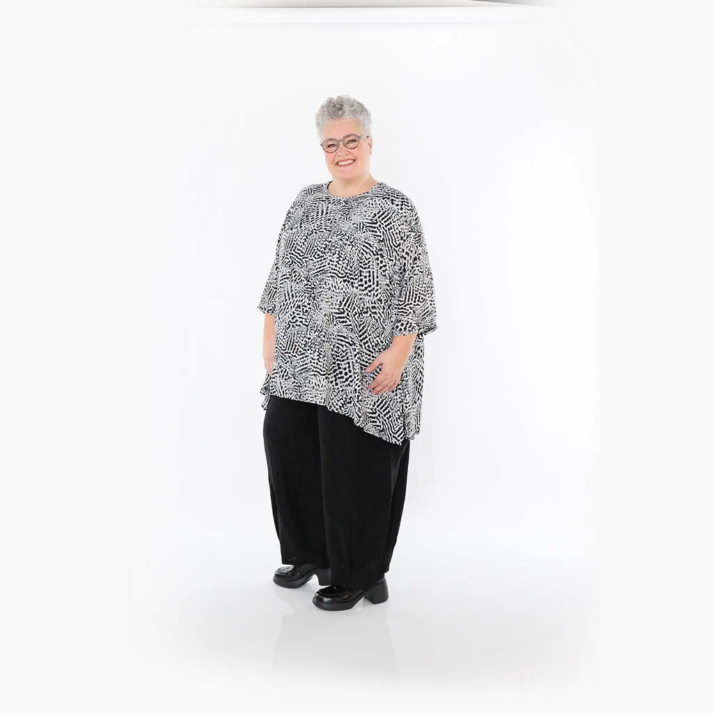 Chemise grande taille AKH Fashion 593, noire et blanche