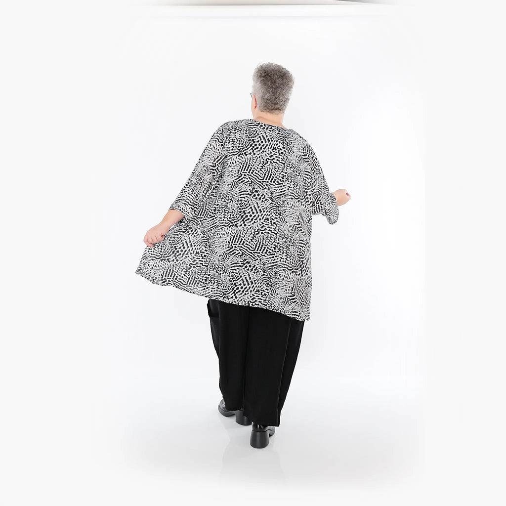 Chemise grande taille AKH Fashion 593, noire et blanche