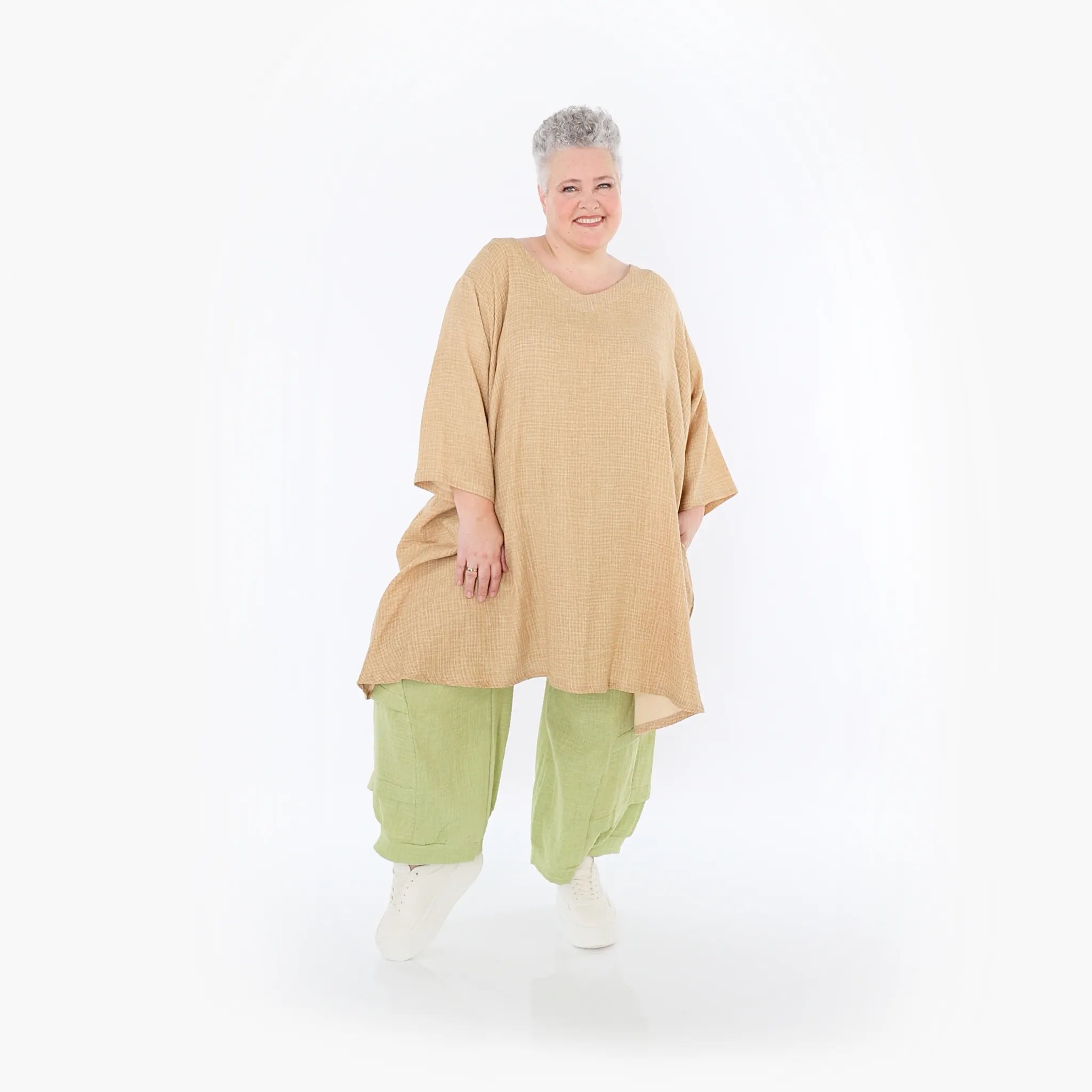 Chemise grande taille AKH Fashion 7022, cognac