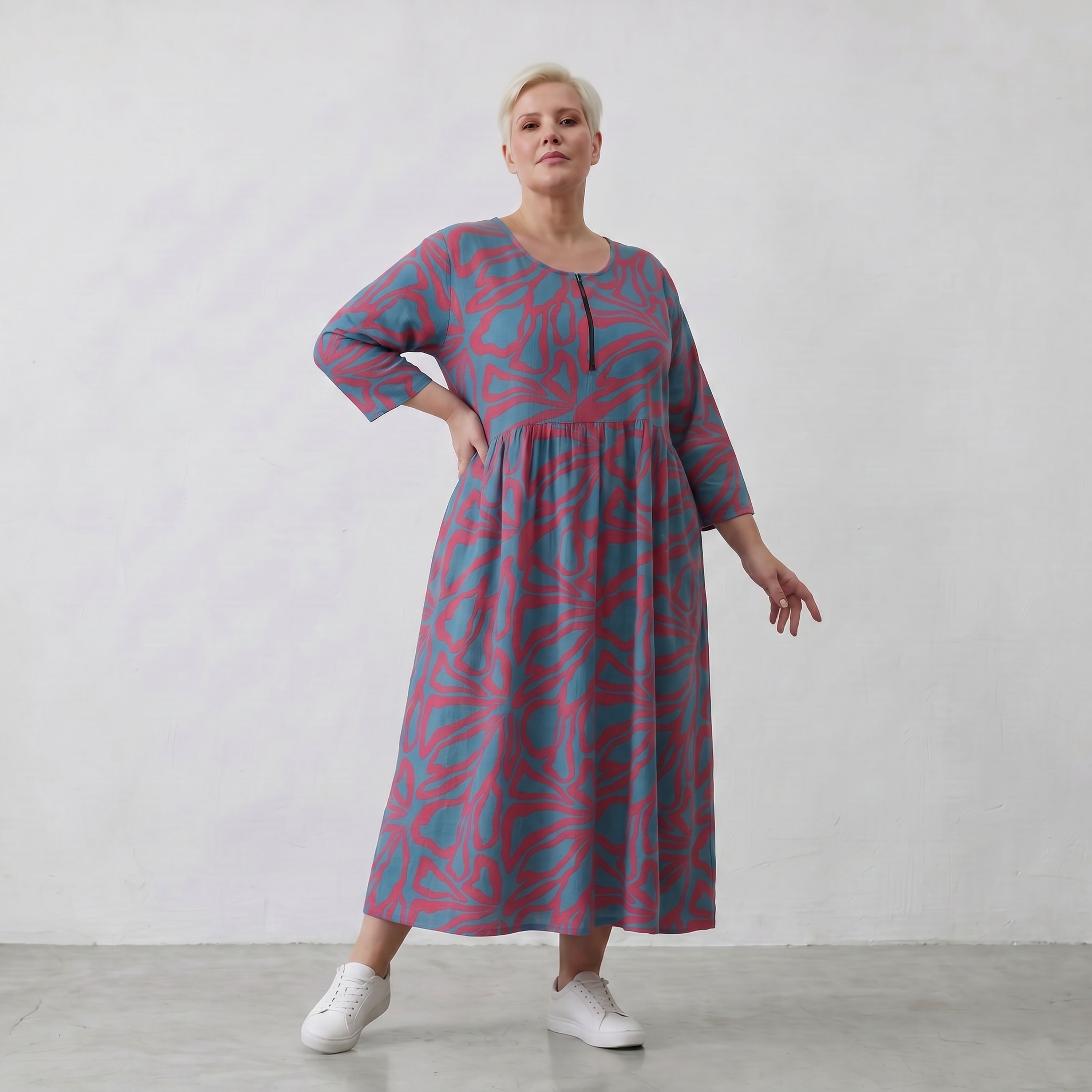 AKH Fashion Kleid 6677 BahiaOla, Blau-Rot