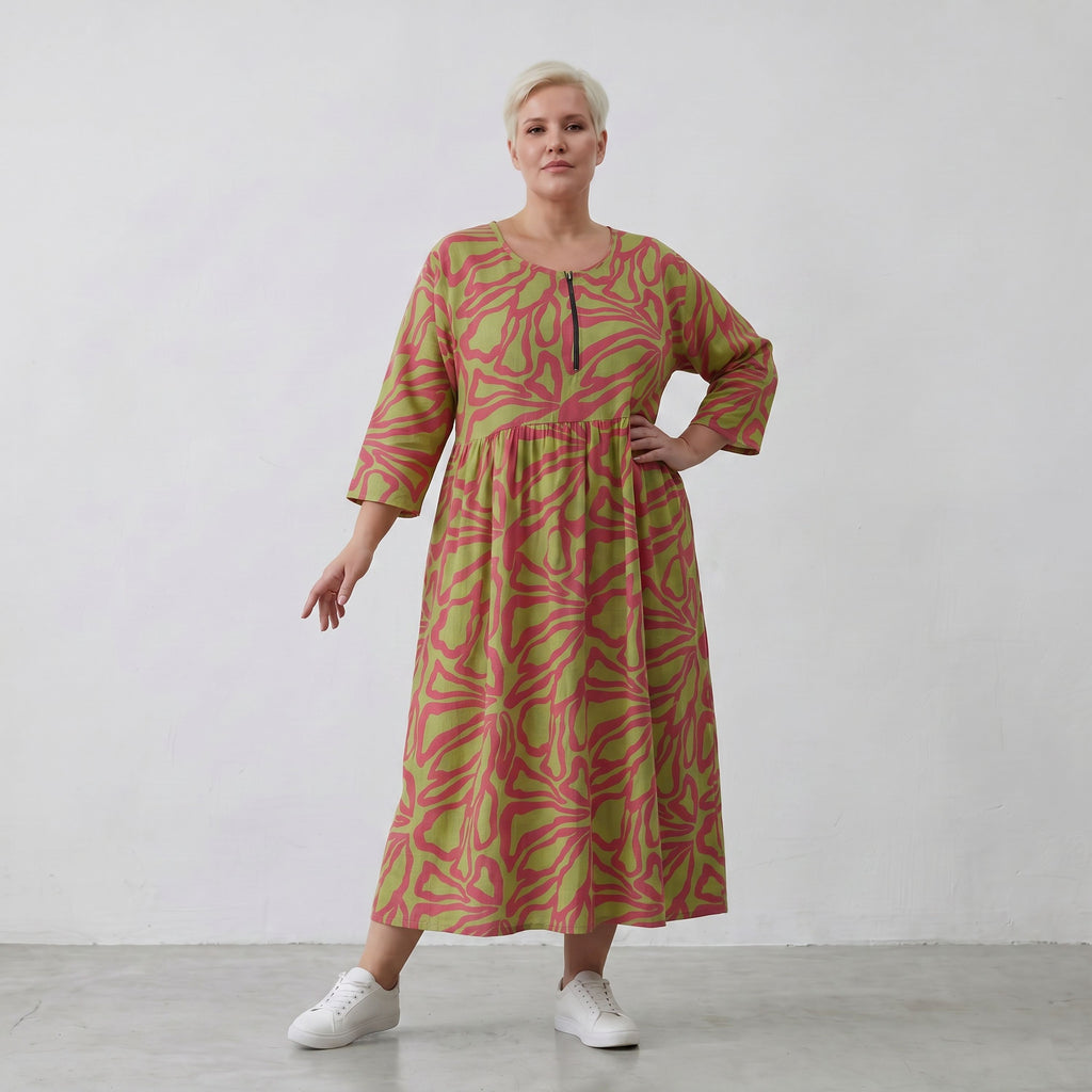 AKH Fashion Kleid 6677 BahiaOla, Apfelgrün-Rot