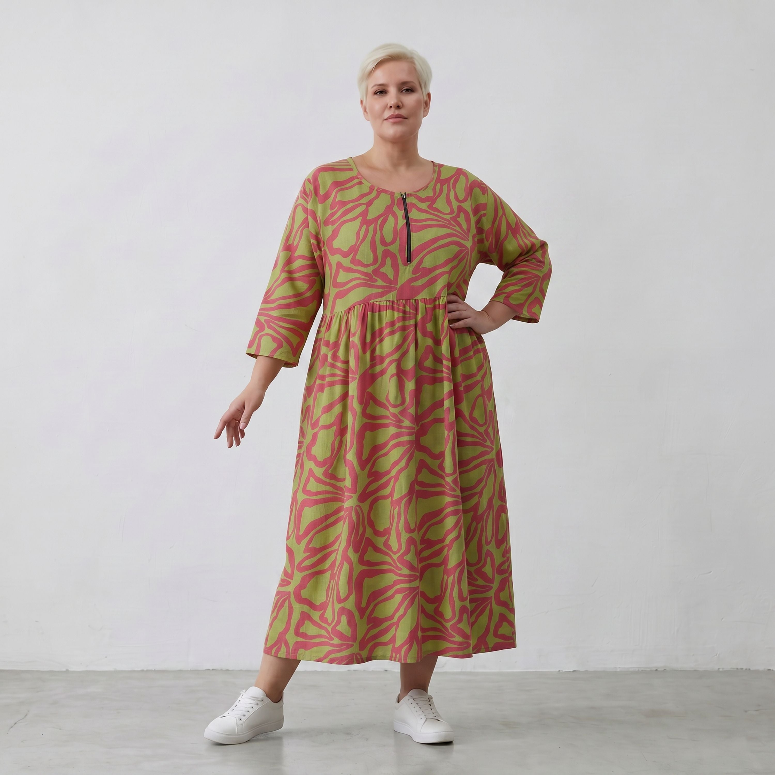 AKH Fashion Kleid 6677 BahiaOla, Apfelgrün-Rot