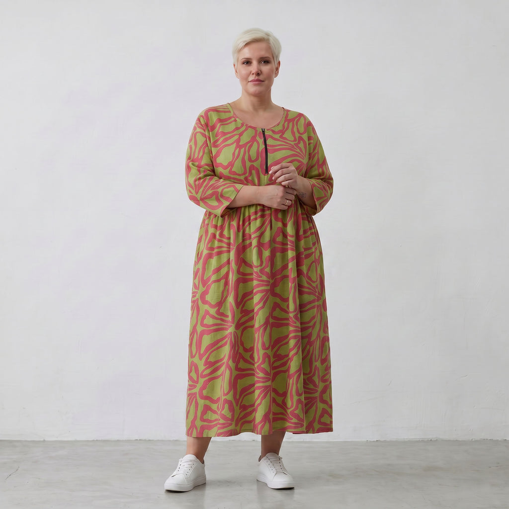AKH Fashion Kleid 6677 BahiaOla, Apfelgrün-Rot