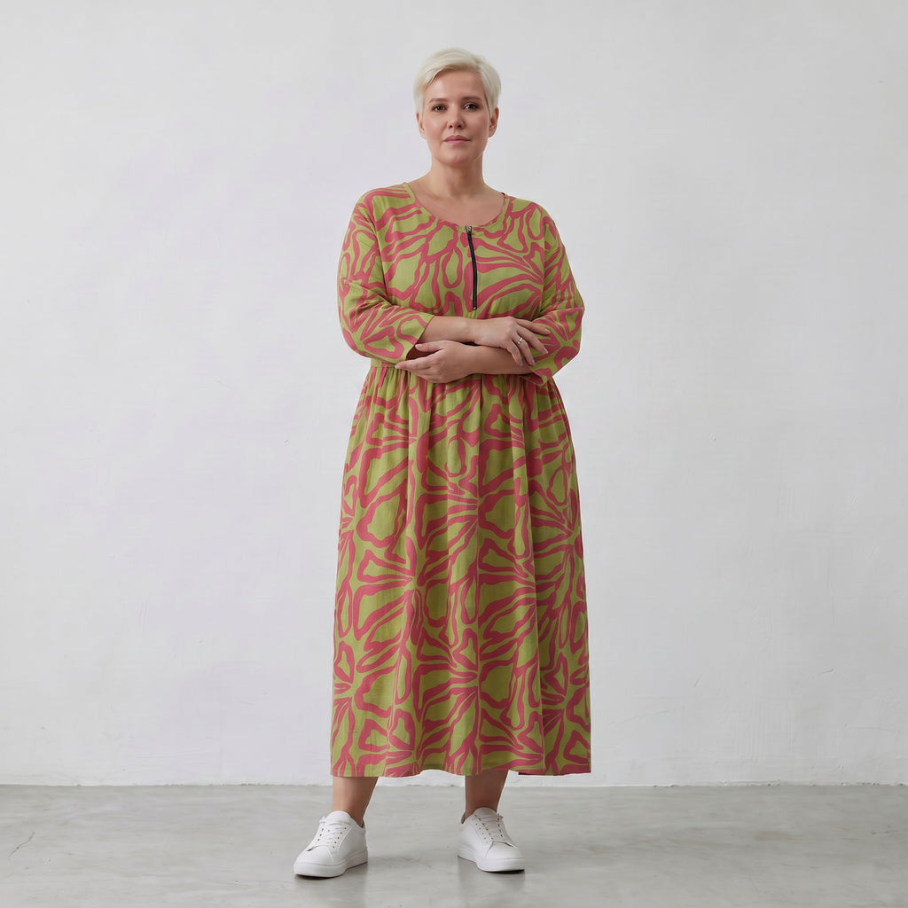 AKH Fashion Kleid 6677 BahiaOla, Apfelgrün-Rot